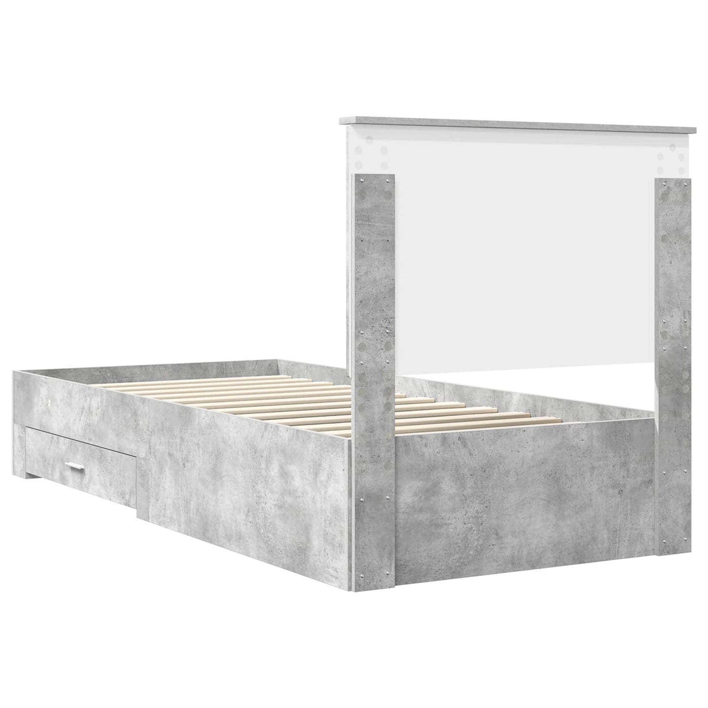Ágykeret fejtámlával fiókkal Beton Szürke 90 x 190 cm Faanyag