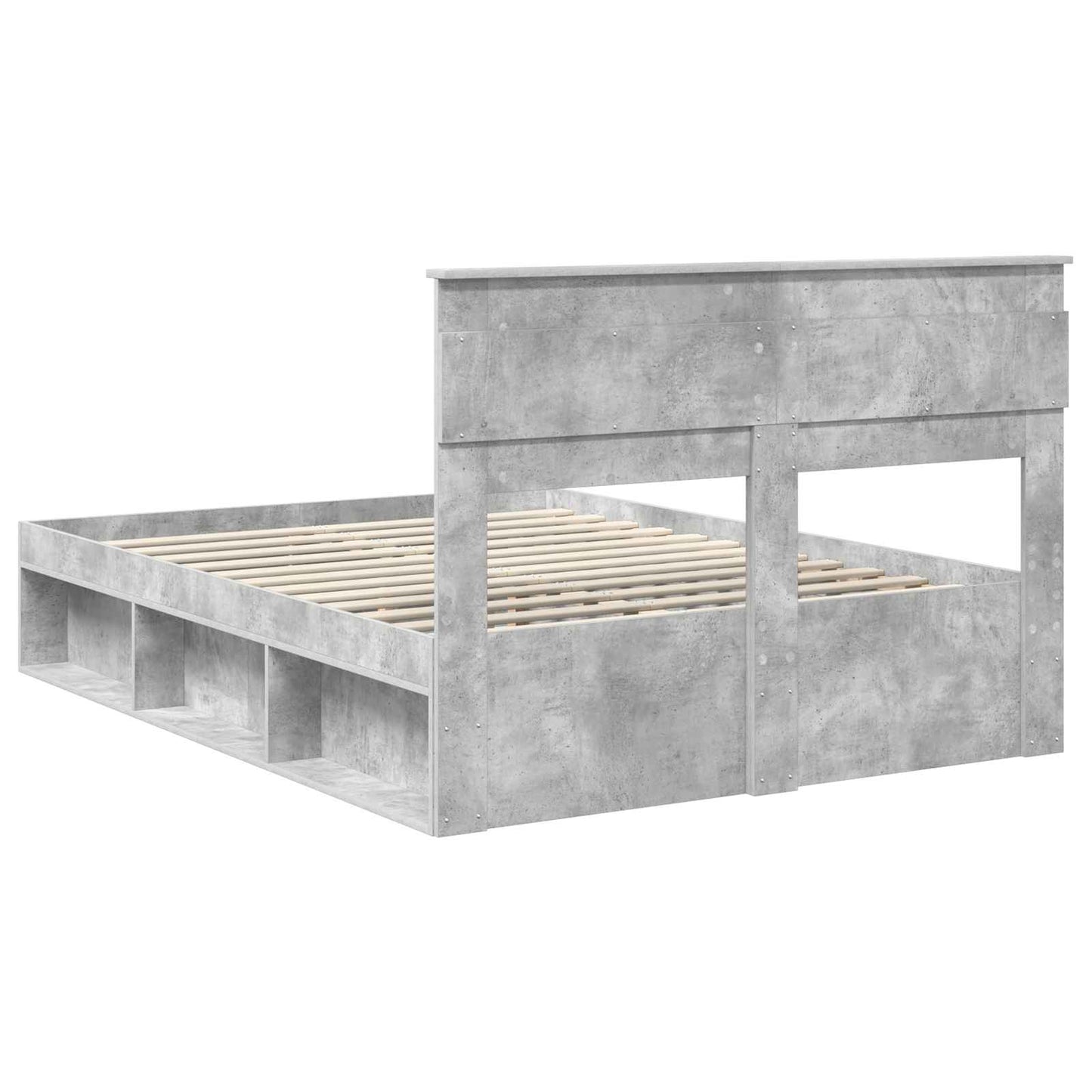 Ágykeret fejtámlával tárolóval Beton 140 x 190 cm Tömör fenyőfa
