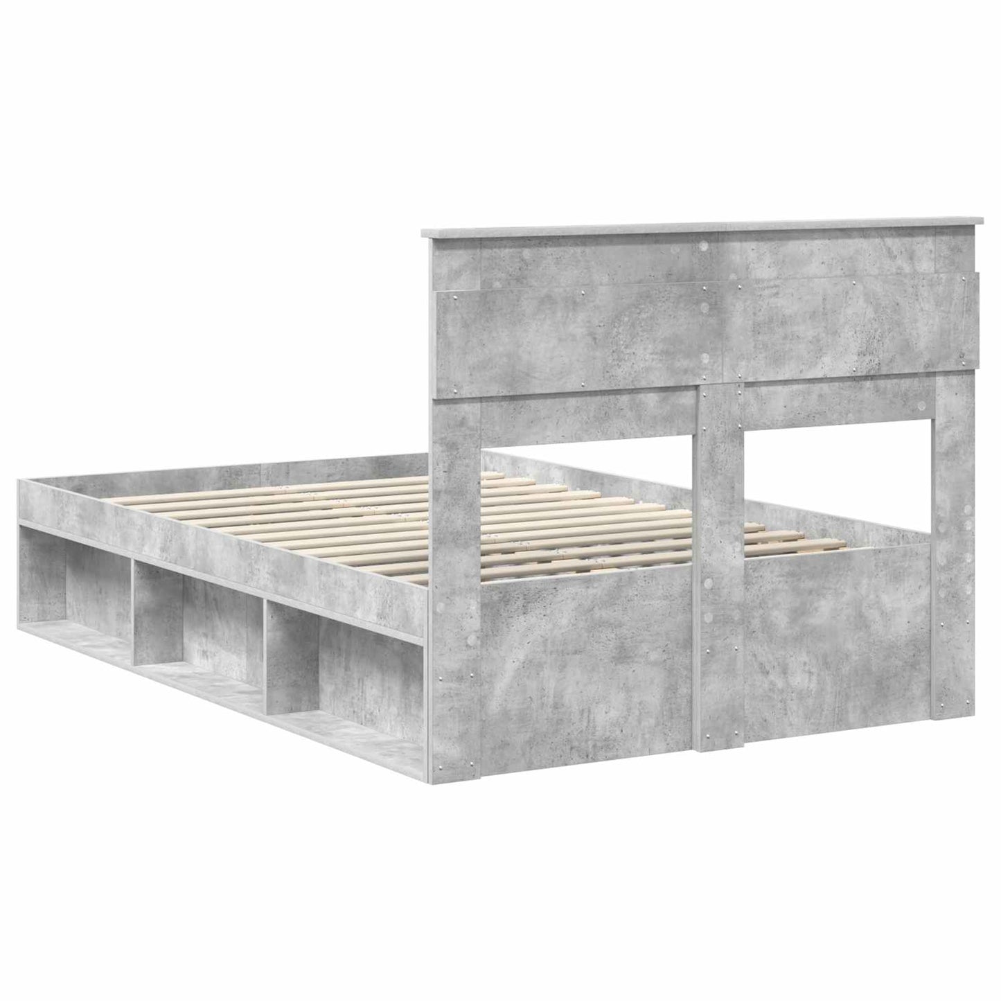 Ágykeret fejtámlával Beton Szürke 135 x 190 cm Tömör fenyőfa