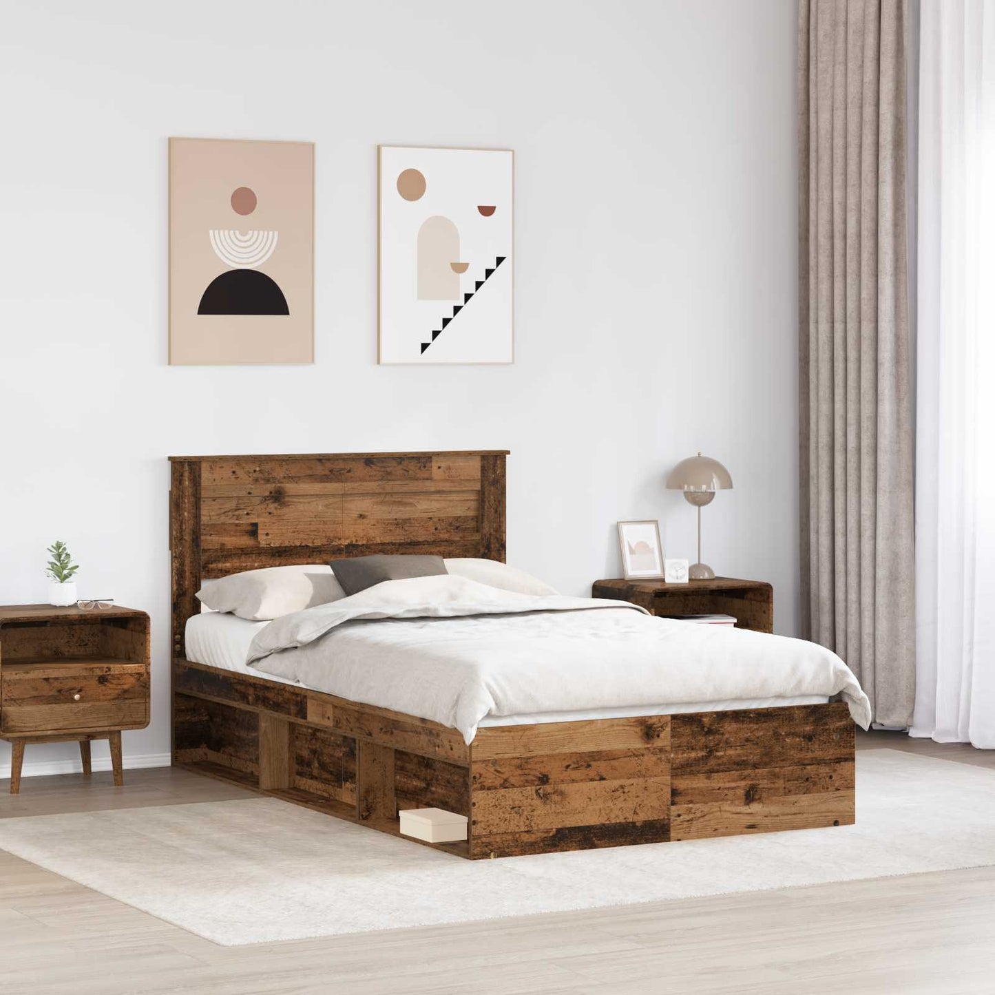 Ágykeret fejtámlával Öreg fa 135 x 190 cm Tömör fenyőfa