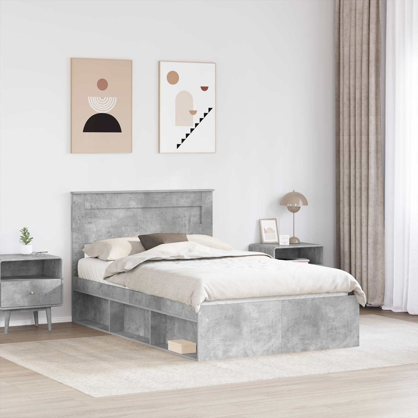 Ágykeret fejtámlával Beton 120 x 200 cm Tömör fenyőfa