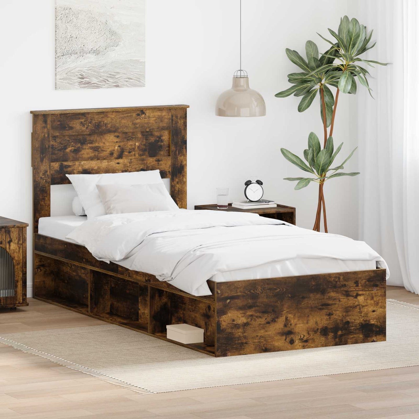 Ágykeret fejtámlával Füstölt tölgy 75 x 190 cm Tömör fenyőfa