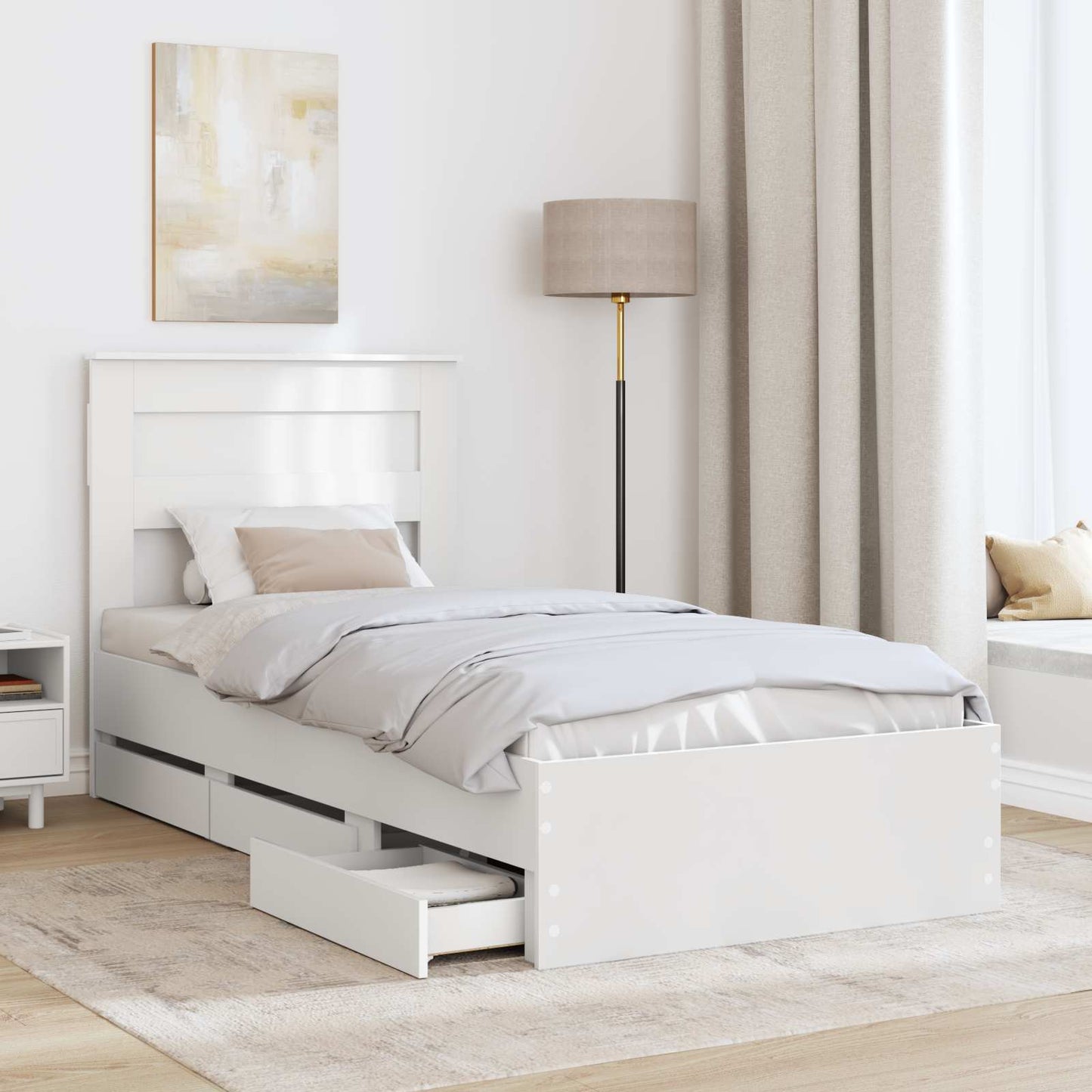 Ágykeret fiókkal fejtámlával Fehér 75 x 190 cm Mérnöki Fa