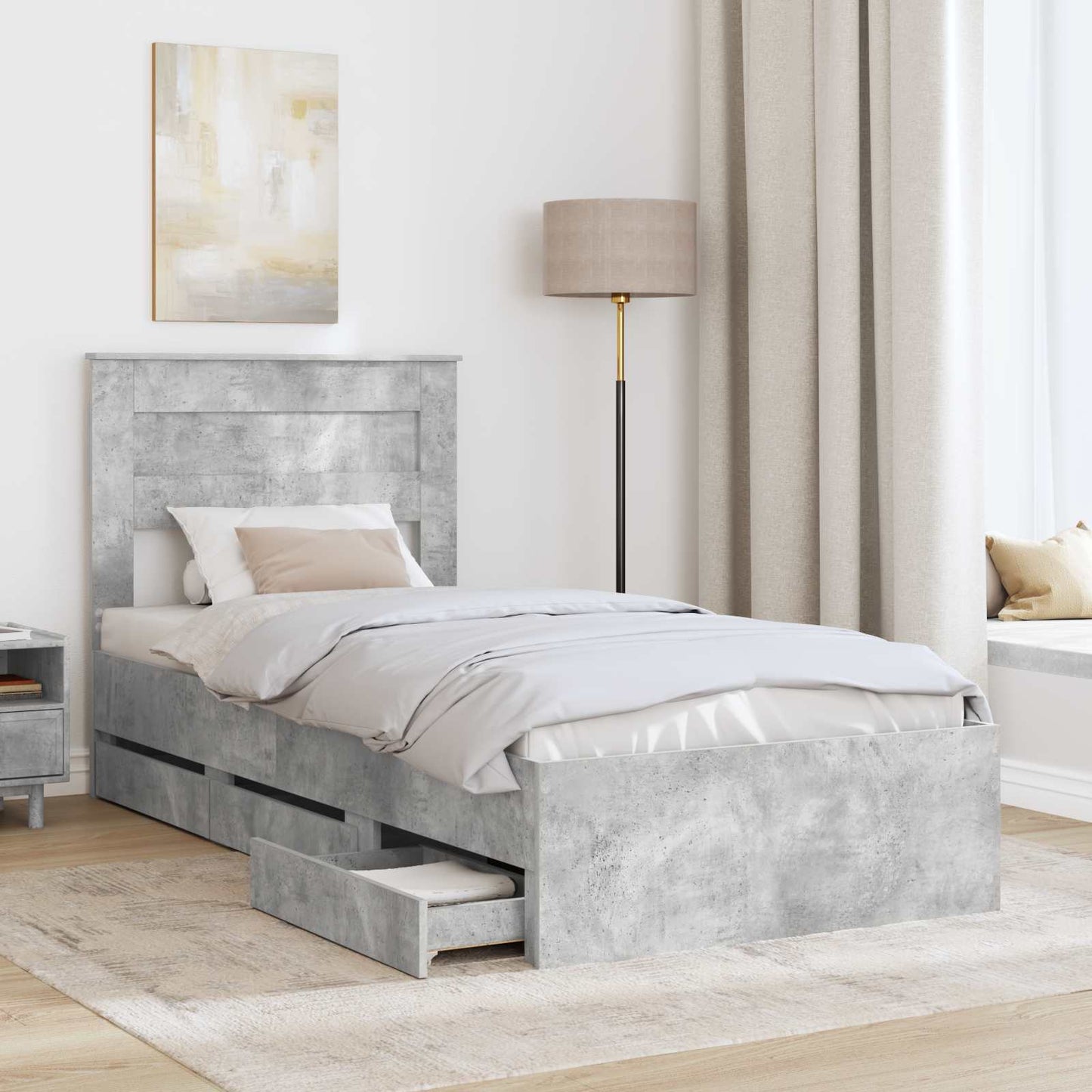 Ágykeret fiókkal tárolóval Beton Szürke 75 x 190 cm Mérnöki Fa