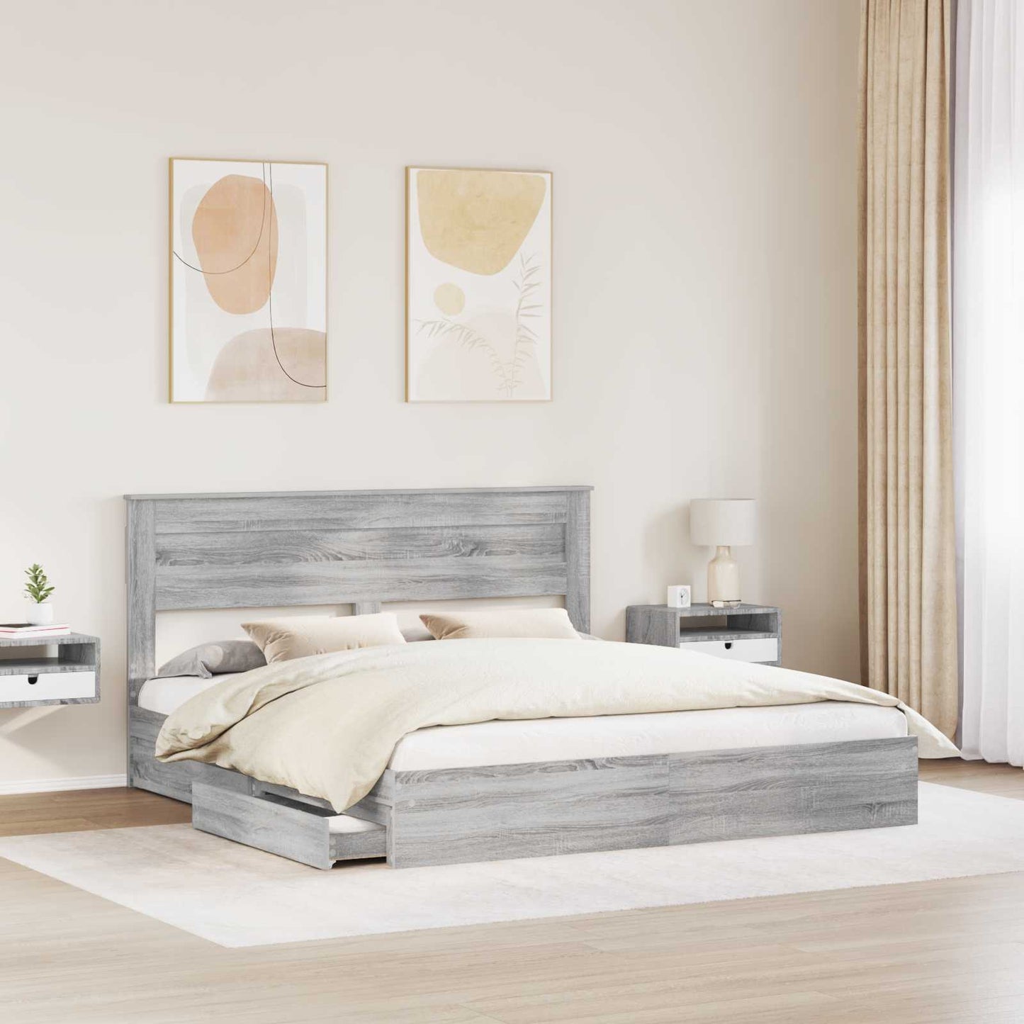 Tárolós Ágy fiókkal Szürke Sonoma 200 x 200 cm Faanyag