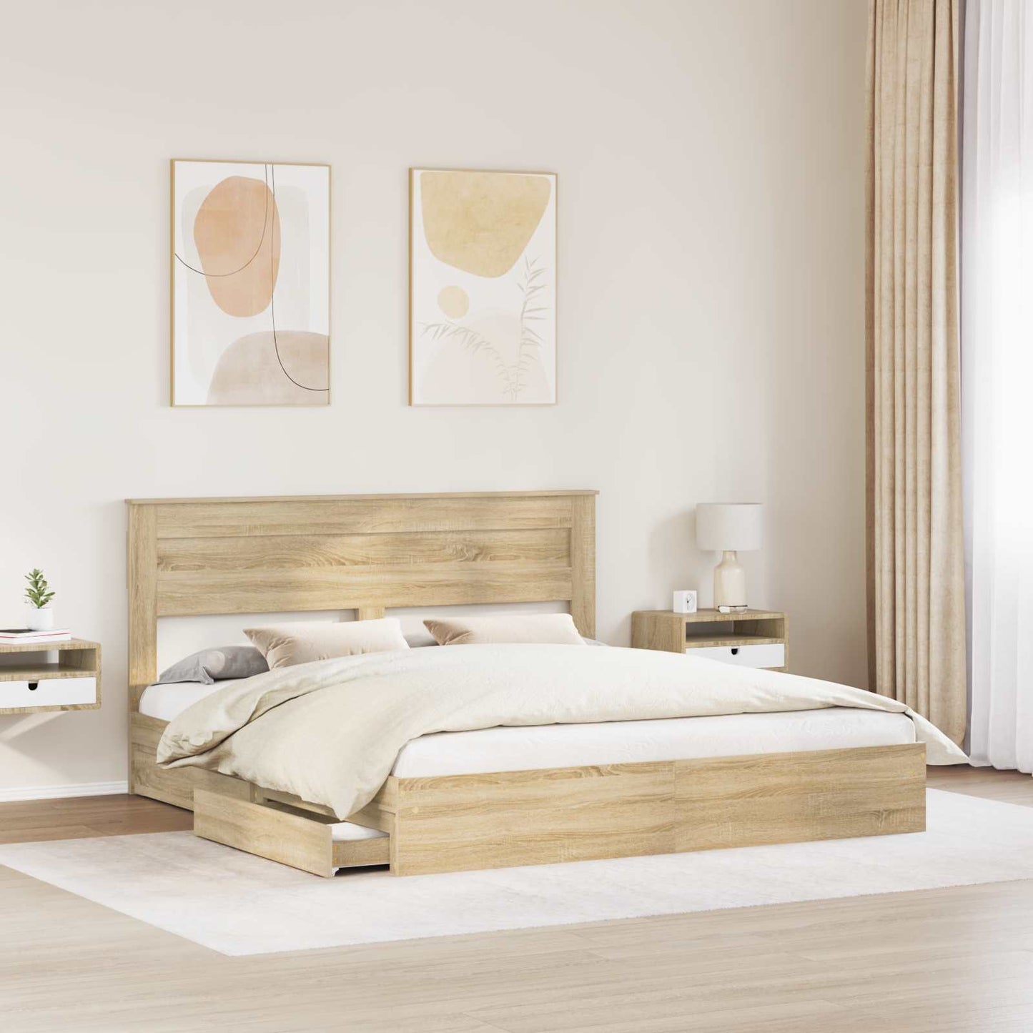 Tárolós Ágy fiókkal Sonoma tölgy 180 x 200 cm Szerelt Fa