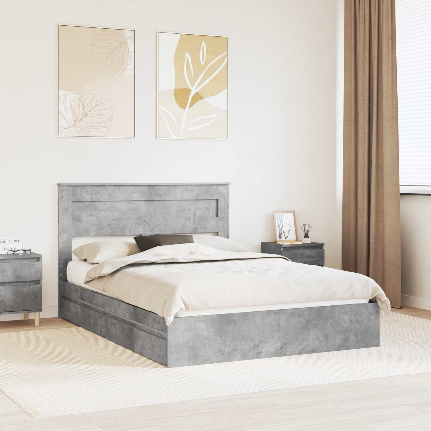 Tárolós Ágy fiókkal Beton Szürke 150 x 200 cm Szerelt Fa