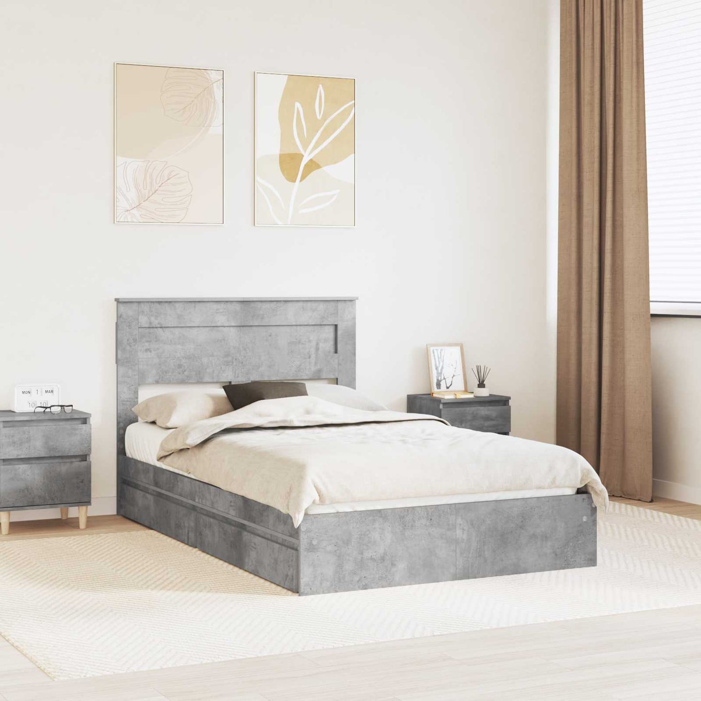 Tárolós Ágy fiókkal Beton Szürke 135 x 190 cm Szerelt Fa