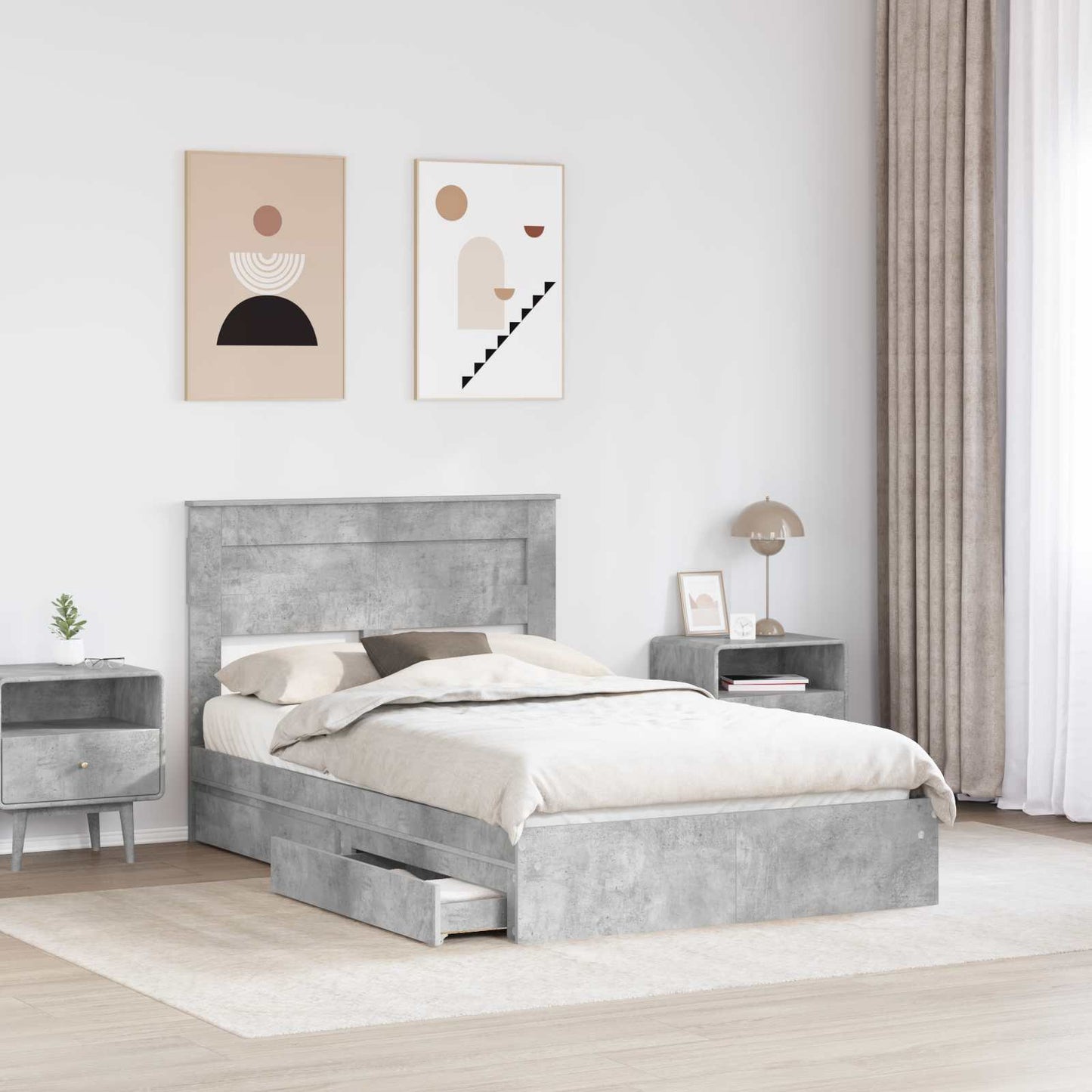 Tárolós Ágy fiókkal Beton Szürke 135 x 190 cm Szerelt Fa