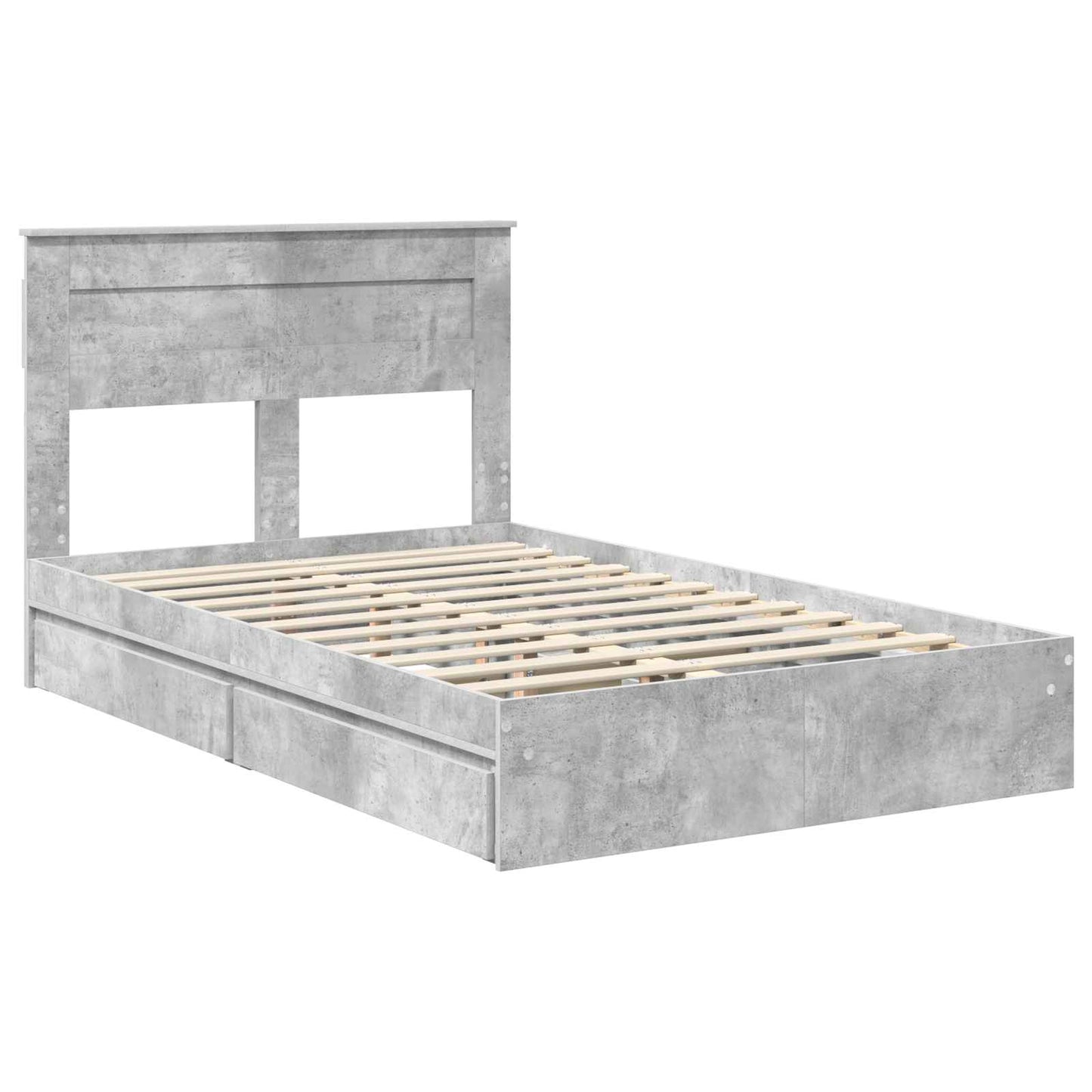 Tárolós Ágy fiókkal Beton Szürke 135 x 190 cm Szerelt Fa