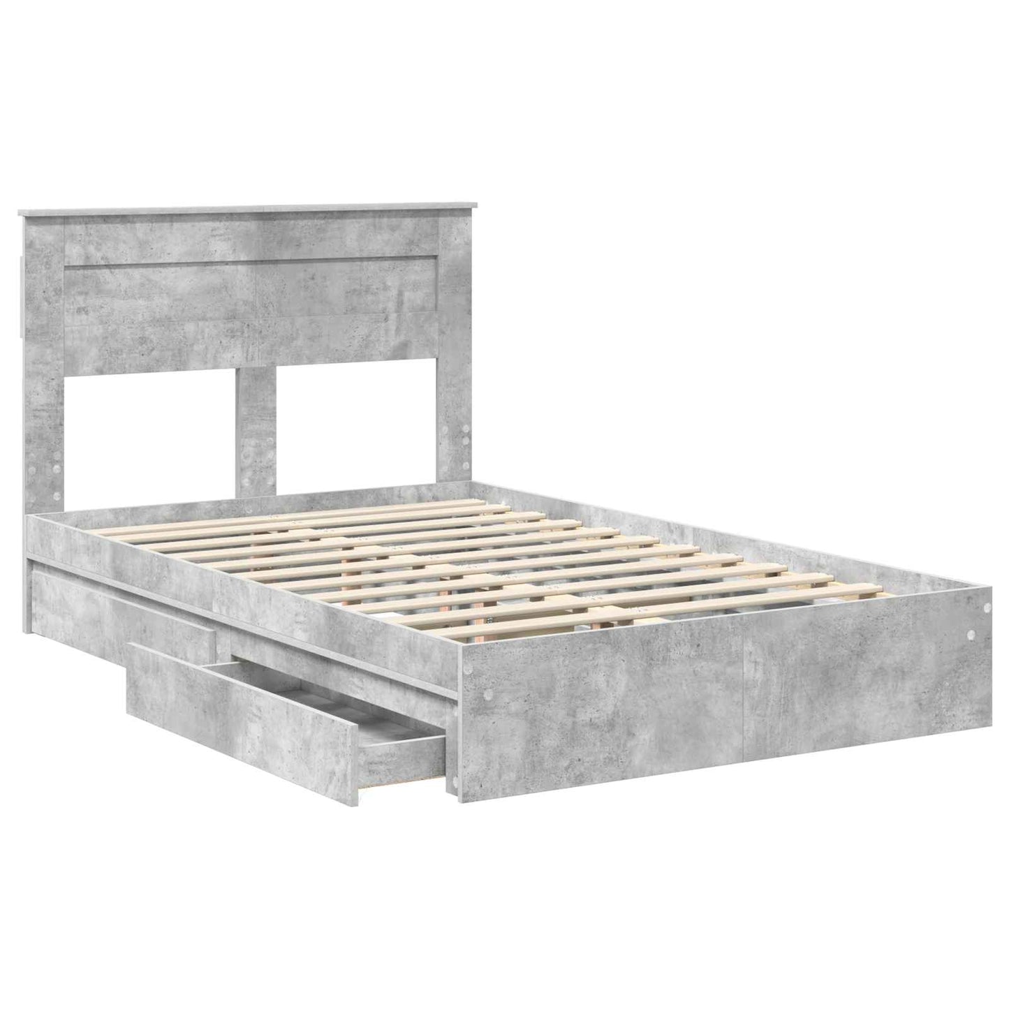 Tárolós Ágy fiókkal Beton Szürke 135 x 190 cm Szerelt Fa