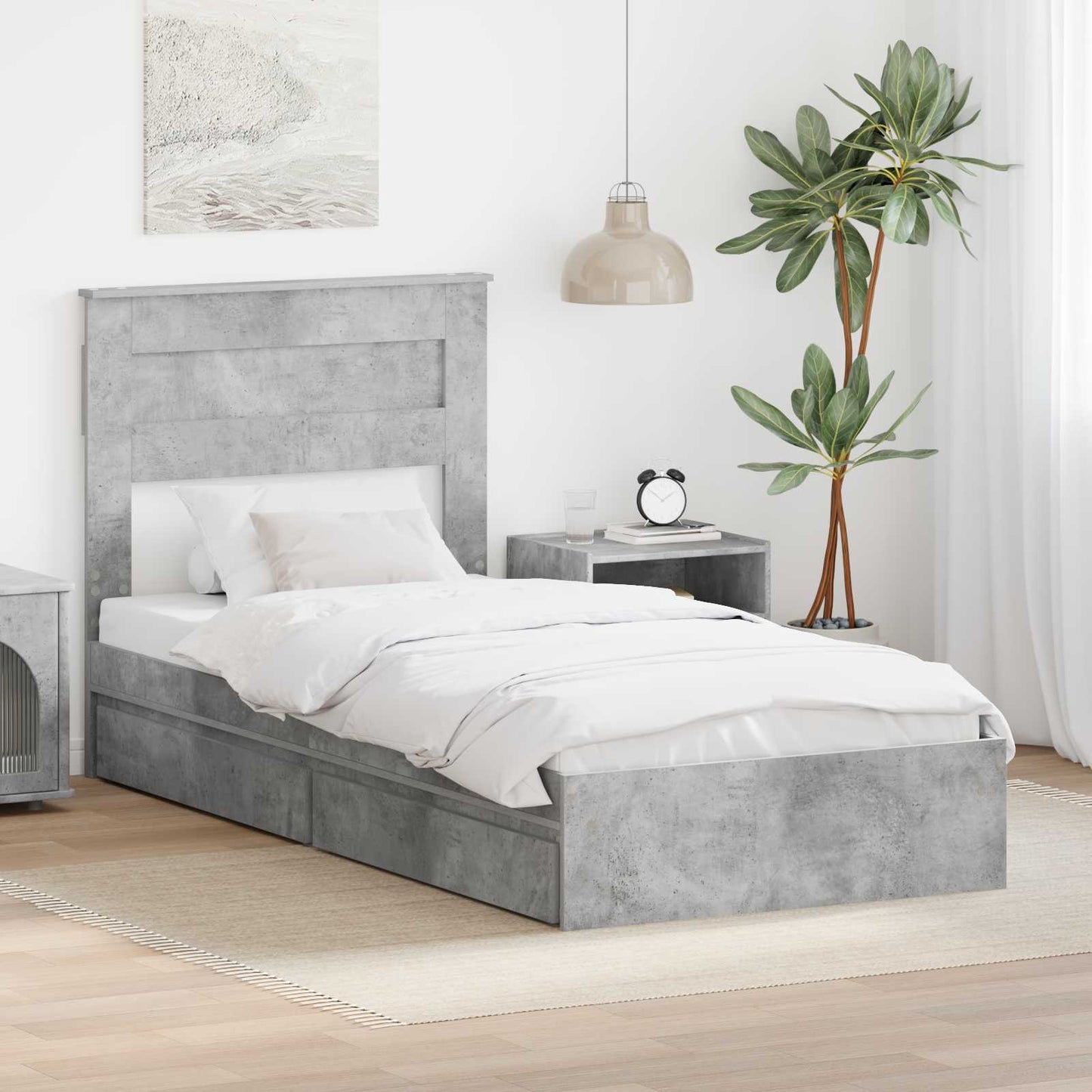 Tárolós Ágy fiókkal Beton Szürke 90 x 190 cm Szerelt Fa