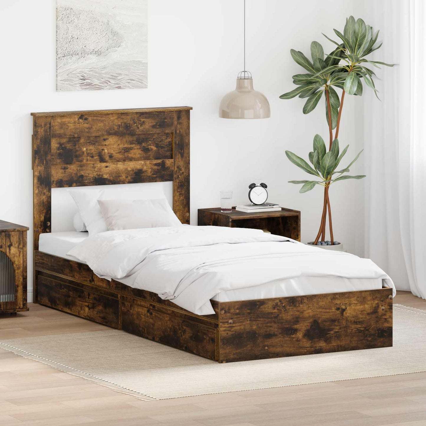 Tárolós Ágy fejtámlával Füstölt tölgy 75 x 190 cm Faanyag