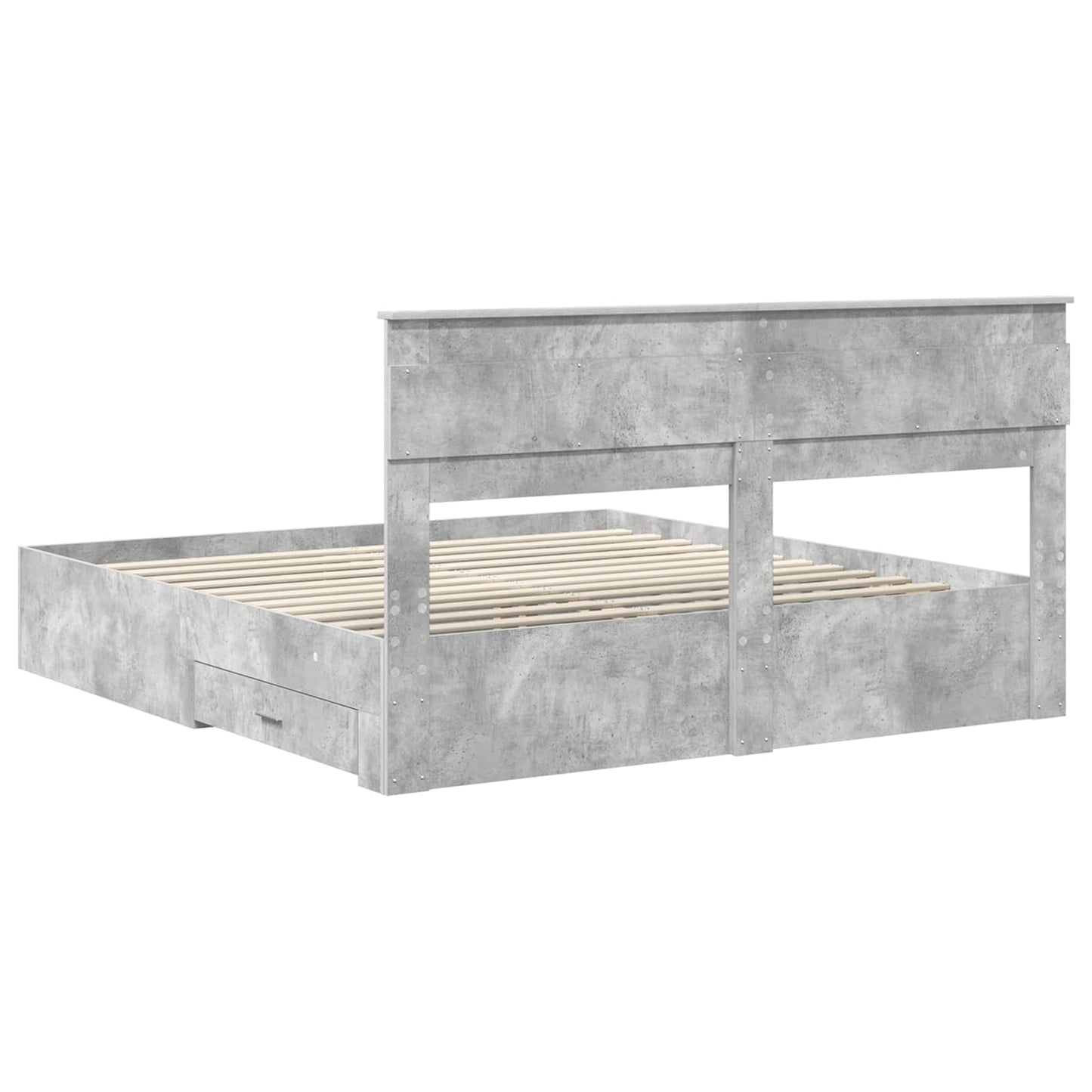 Ágykeret fiókkal tárolóval Beton Szürke 200 x 200 cm Szerelt Fa