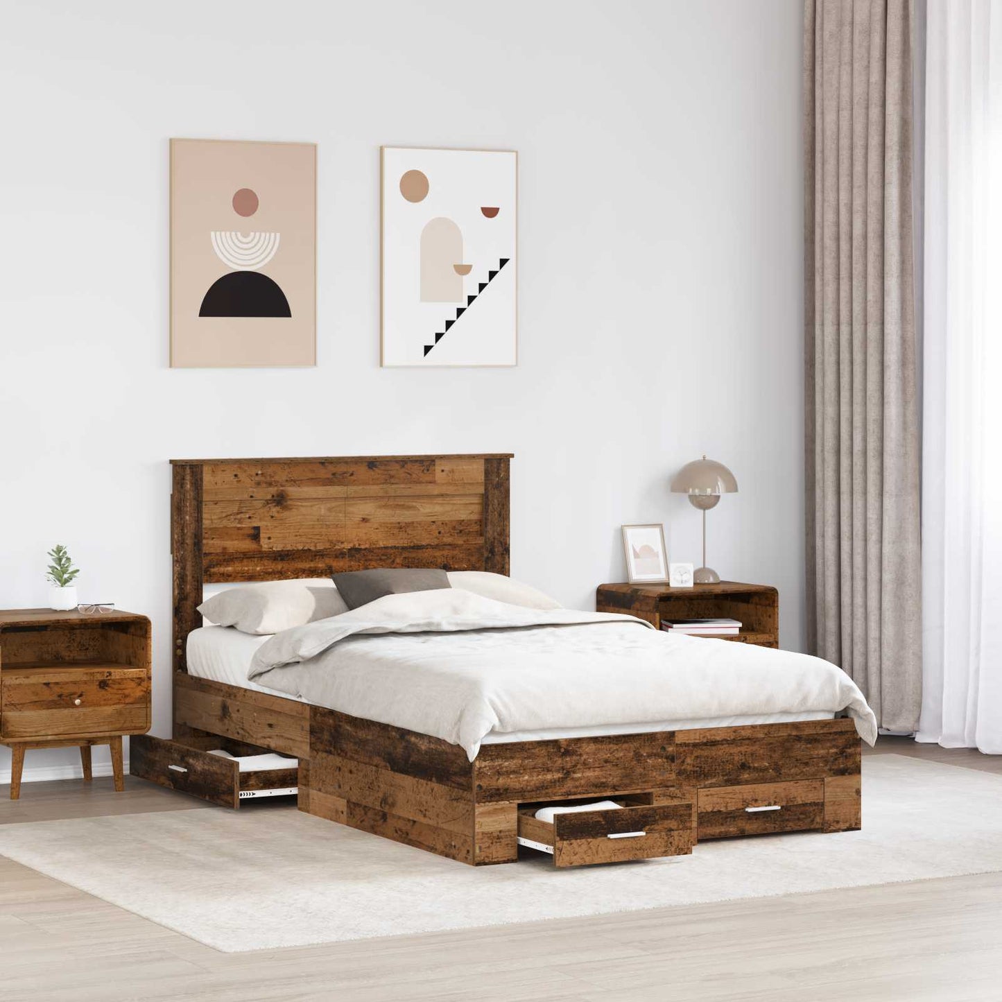 Ágykeret fiókkal fejtámlával Öreg fa 120 x 190 cm Szerelt Fa