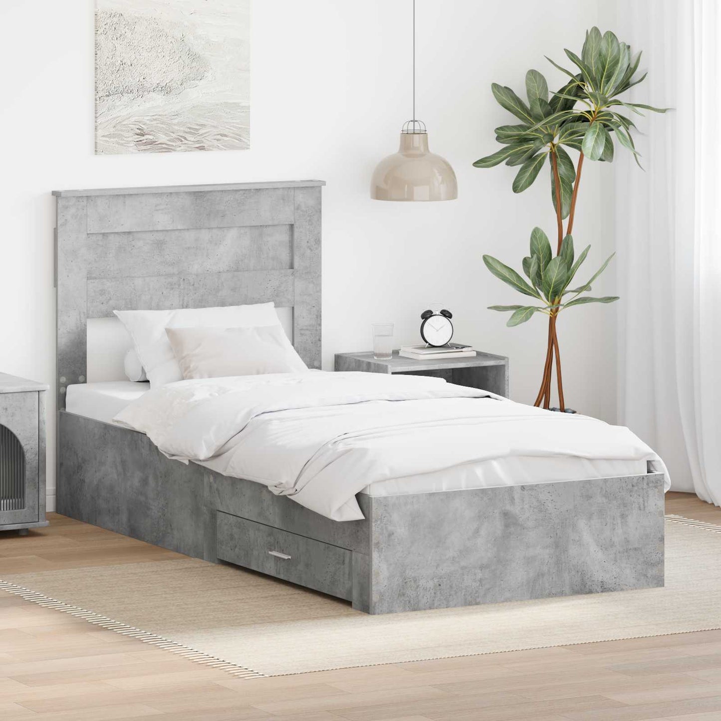 Ágykeret fiókkal tárolóval Beton Szürke 100 x 200 cm Szerelt Fa
