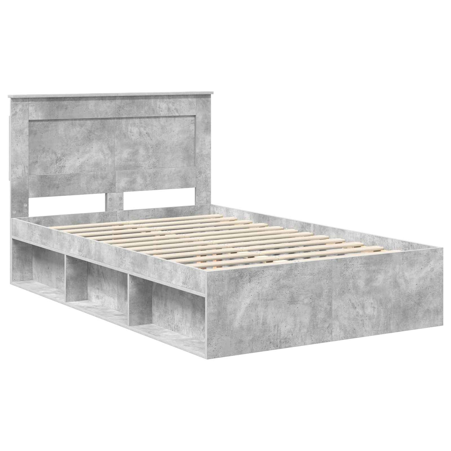 Ágykeret fejtámlával Beton Szürke 135 x 190 cm Tömör fenyőfa