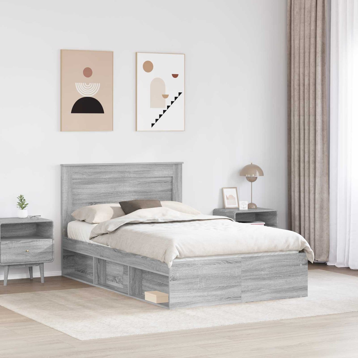 Ágykeret fejtámlával Szürke Sonoma 135 x 190 cm Tömör fenyőfa