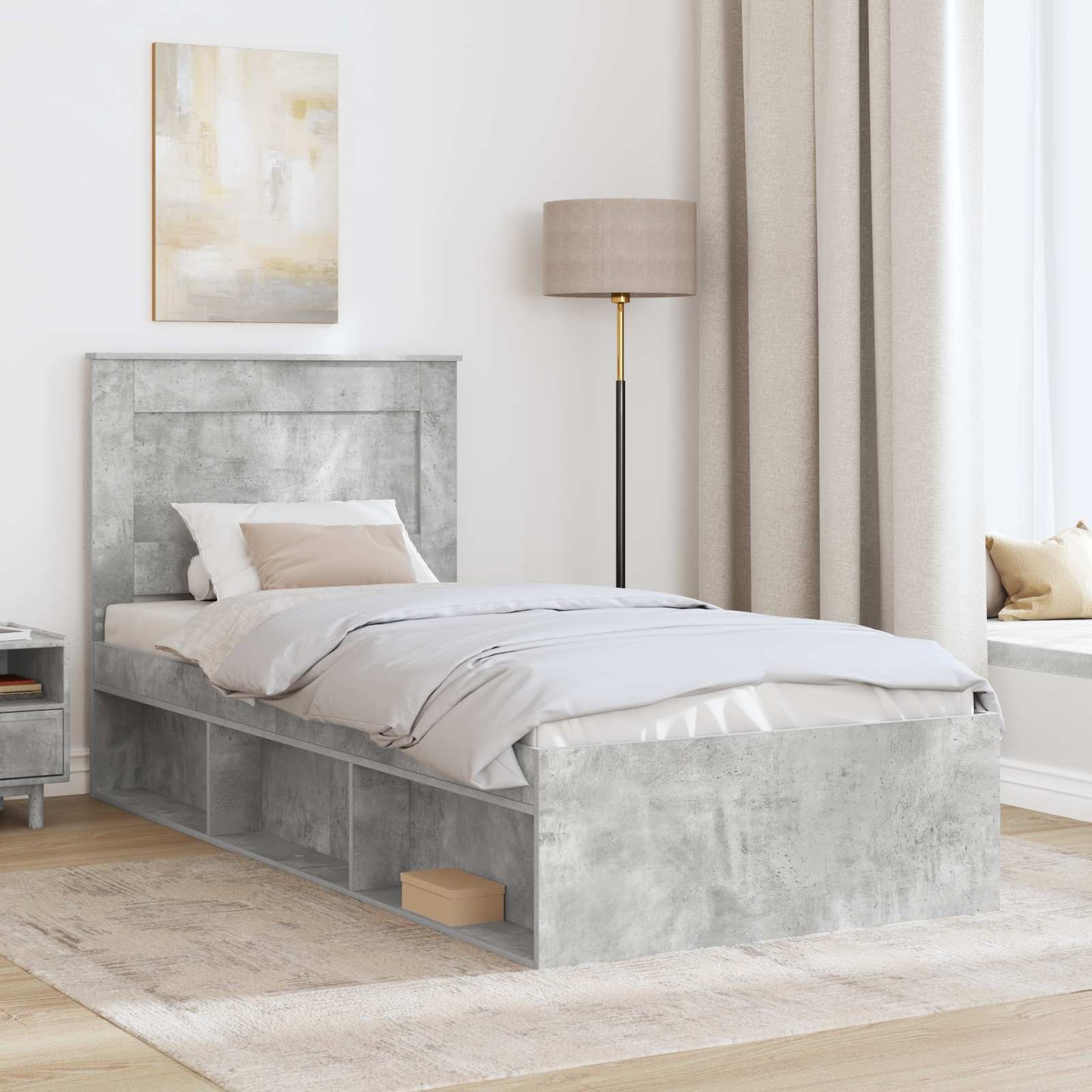 Ágykeret fejtámlával Beton Szürke 100 x 200 cm Tömör fenyőfa