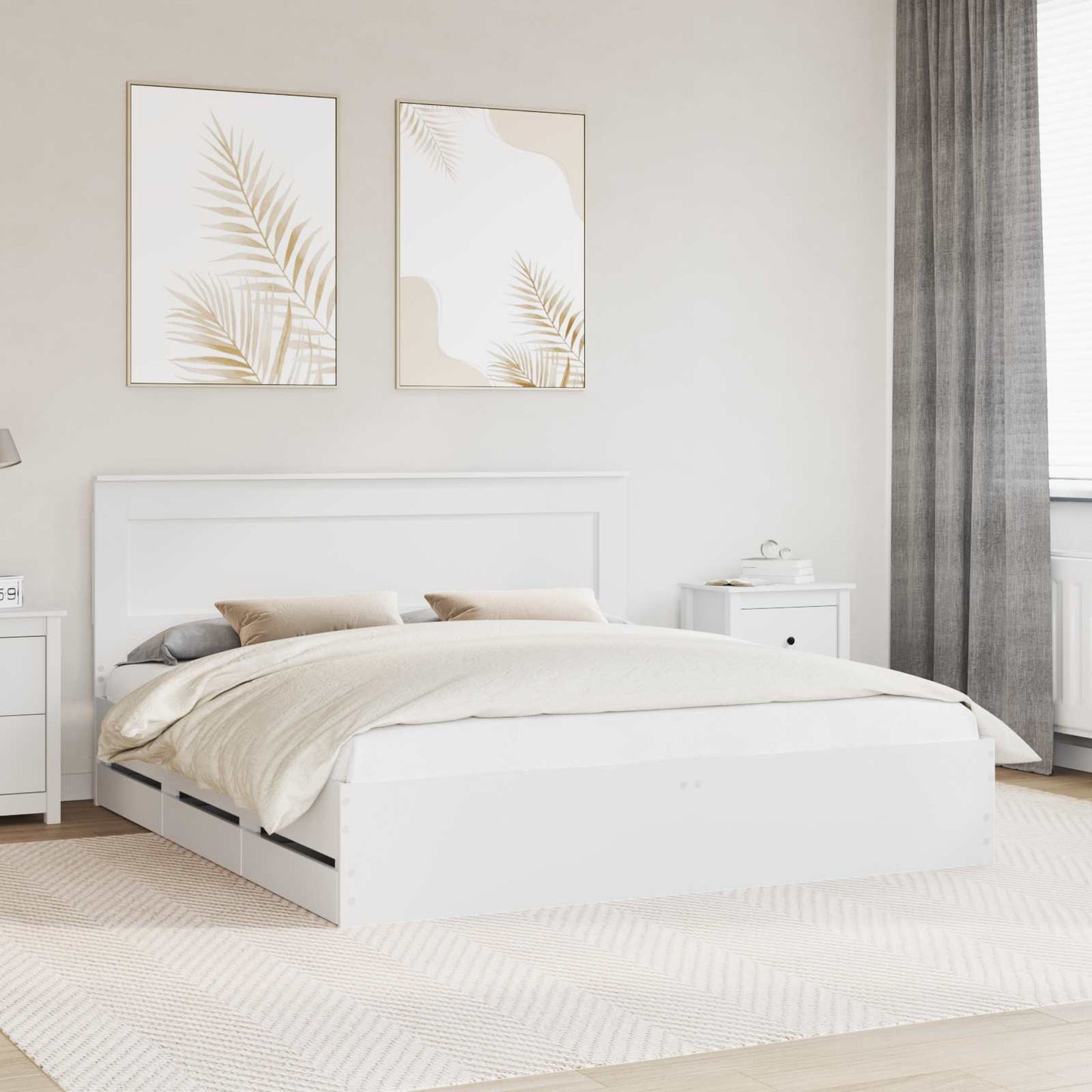 Ágykeret fiókkal fejtámlával Fehér 200 x 200 cm Mérnöki Fa