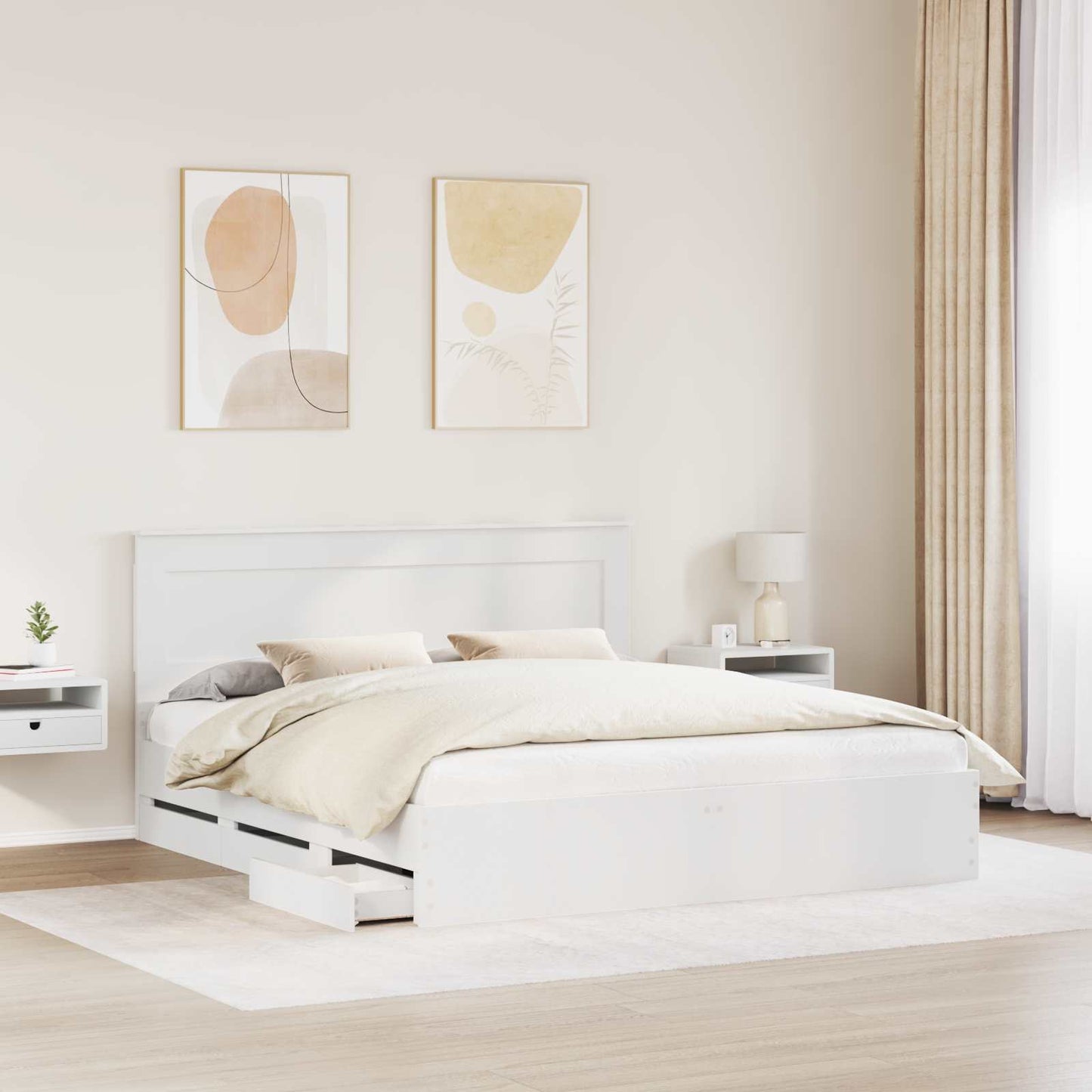 Ágykeret fiókkal fejtámlával Fehér 200 x 200 cm Mérnöki Fa