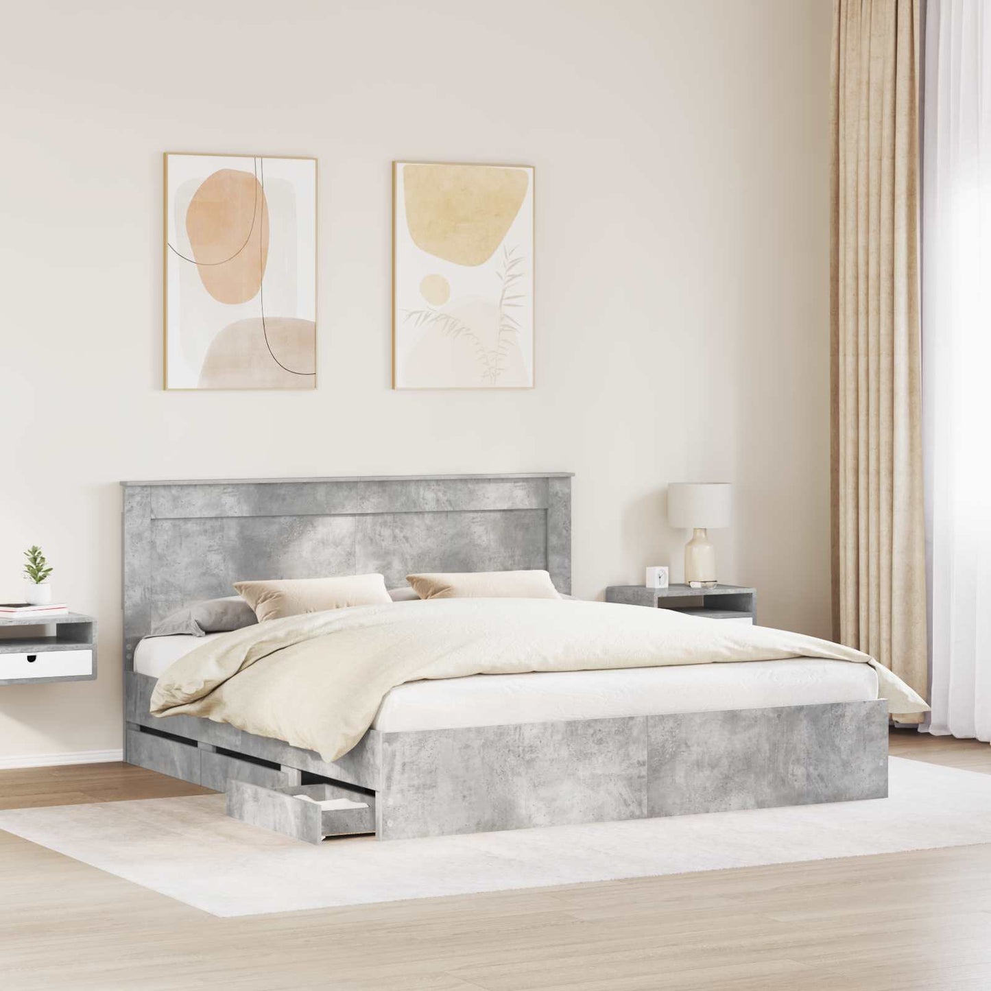 Ágykeret fiókkal tárolóval Beton Szürke 200 x 200 cm Mérnöki Fa