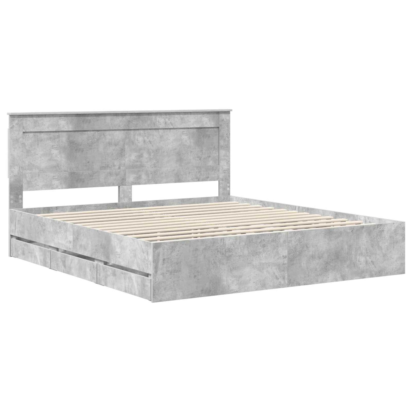 Ágykeret fiókkal tárolóval Beton Szürke 200 x 200 cm Mérnöki Fa