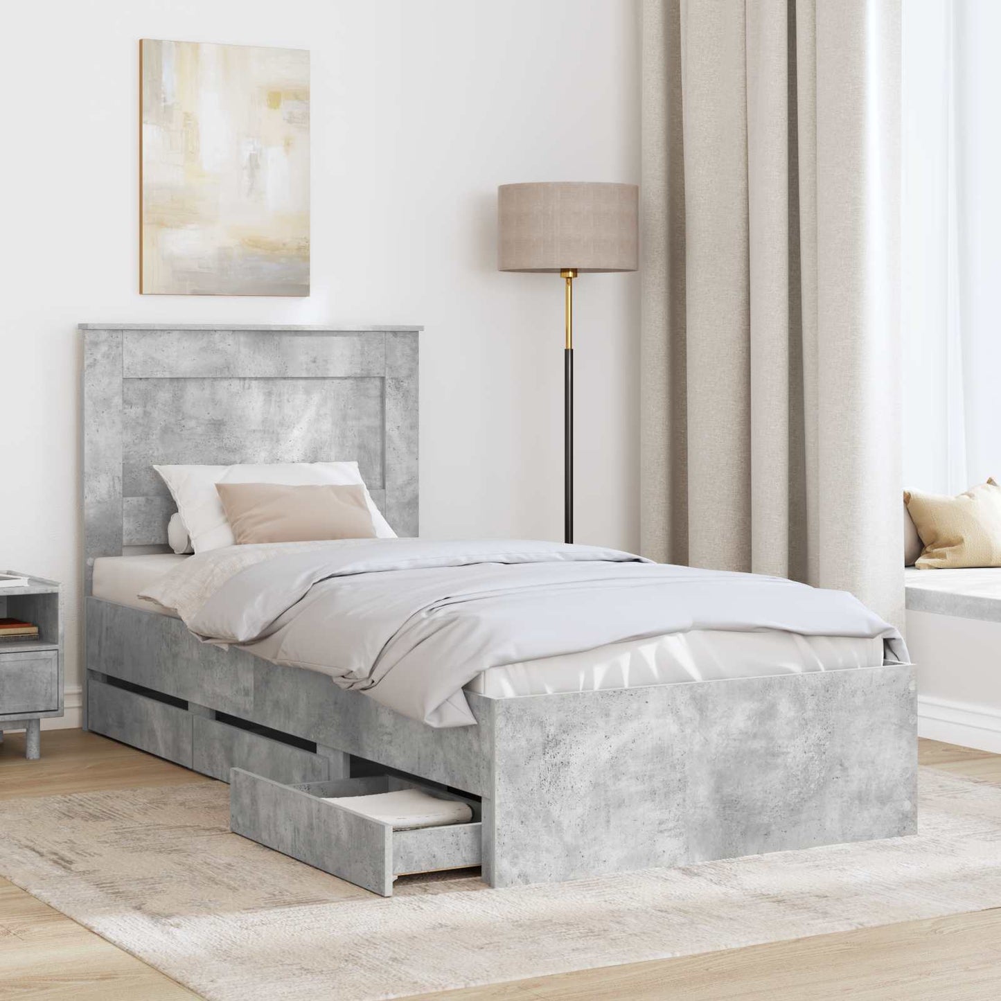 Ágykeret fiókkal tárolóval Beton Szürke 75 x 190 cm Mérnöki Fa