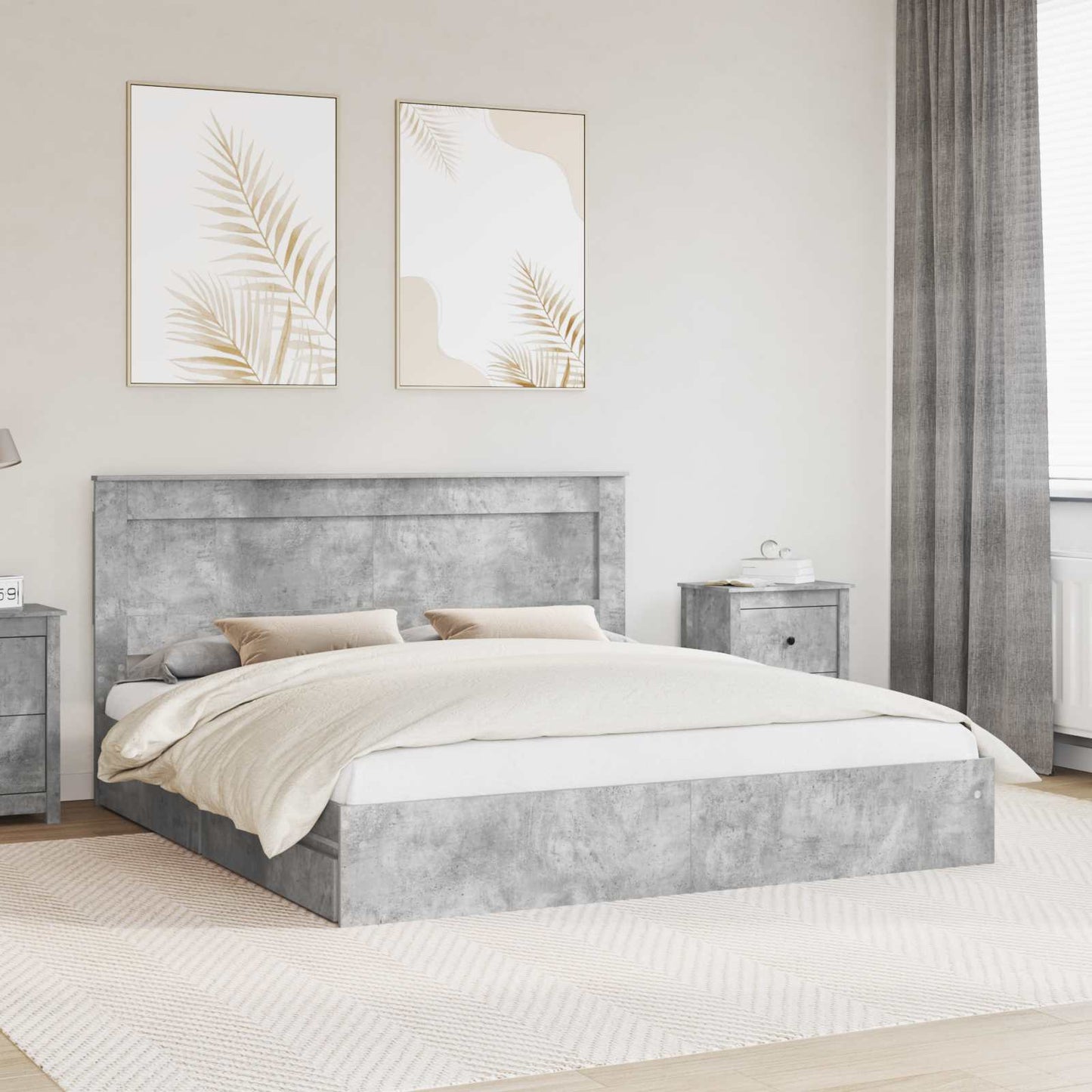 Tárolós Ágy fiókkal Beton Szürke 200 x 200 cm Szerelt Fa