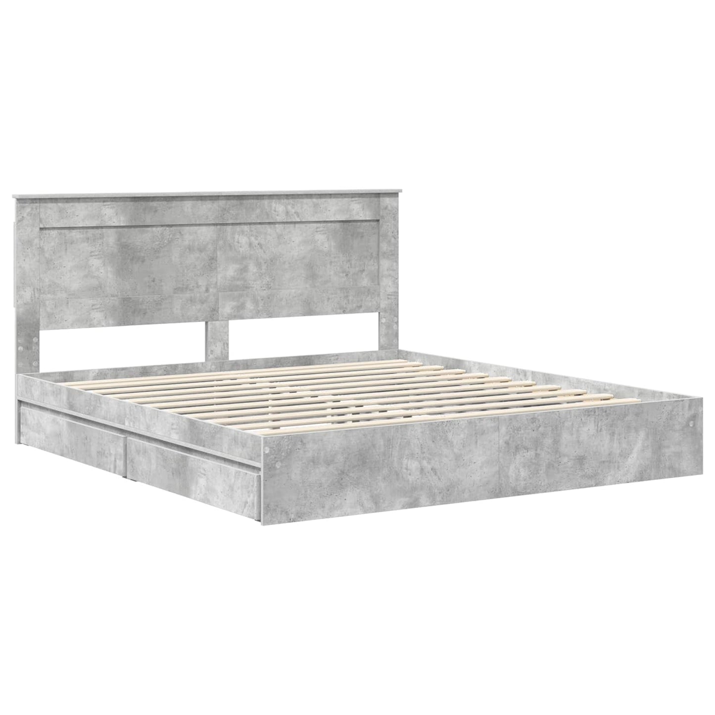 Tárolós Ágy fiókkal Beton Szürke 200 x 200 cm Szerelt Fa