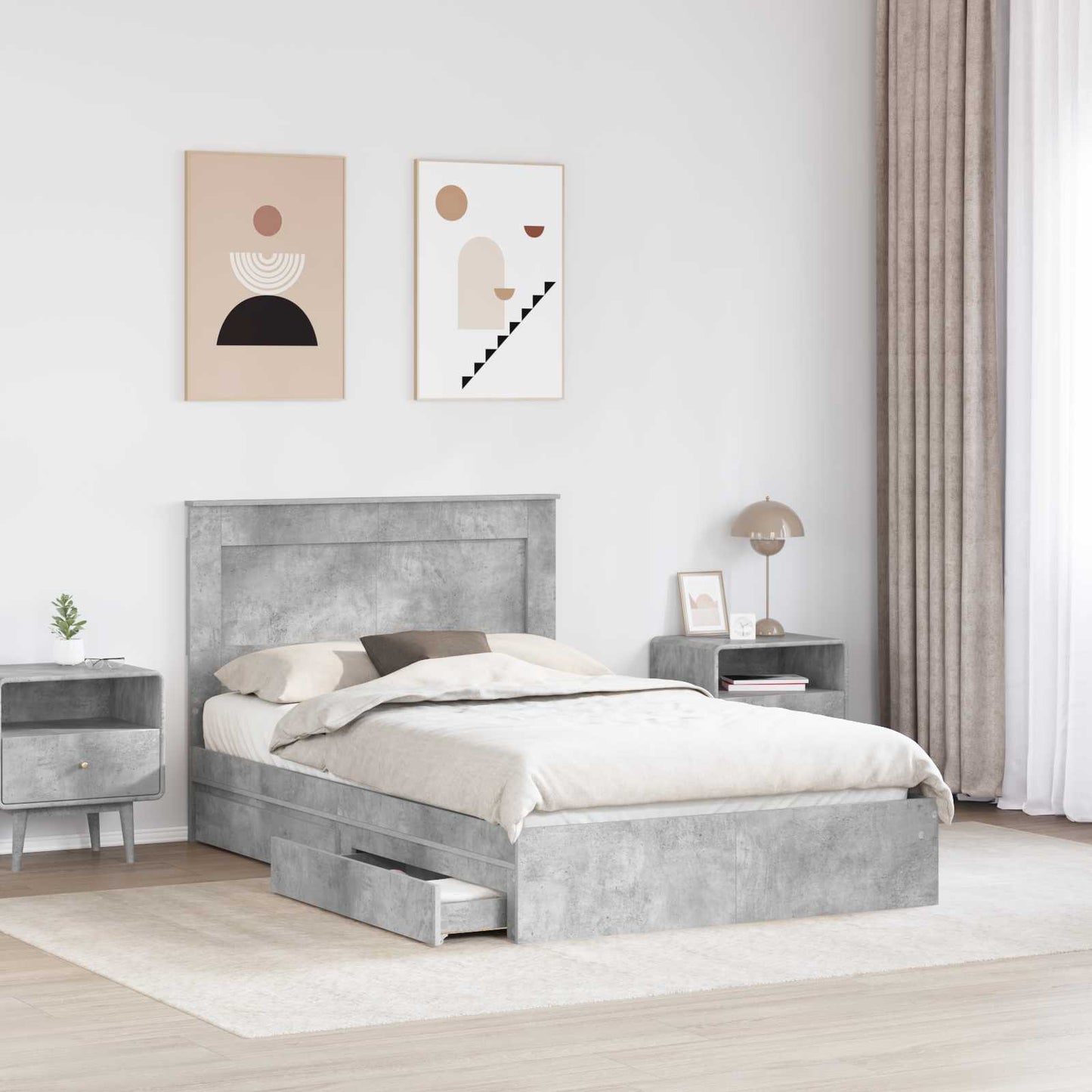 Tárolós Ágy fiókkal Beton Szürke 135 x 190 cm Szerelt Fa