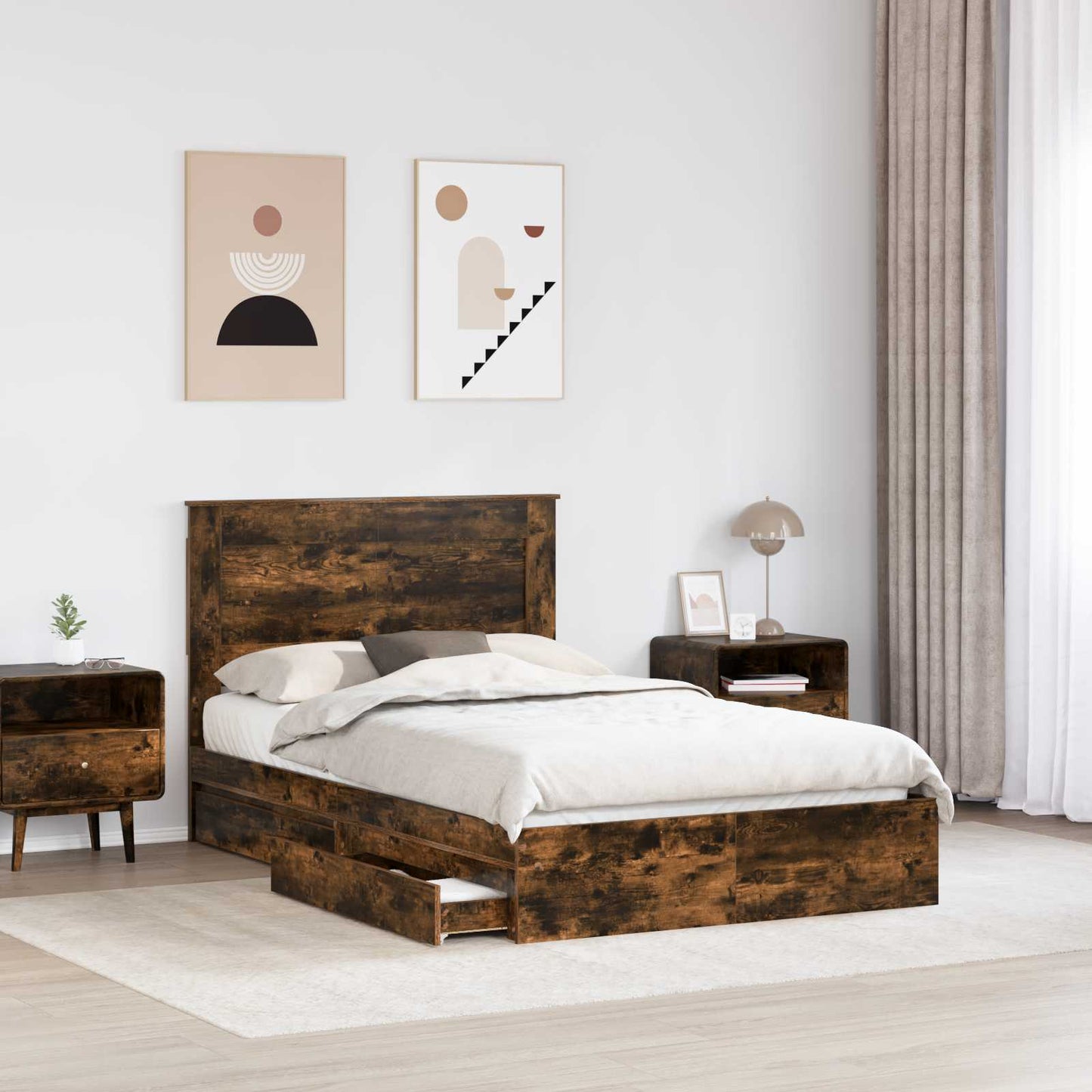Tárolós Ágy fejtámlával Füstölt tölgy 135 x 190 cm Faanyag