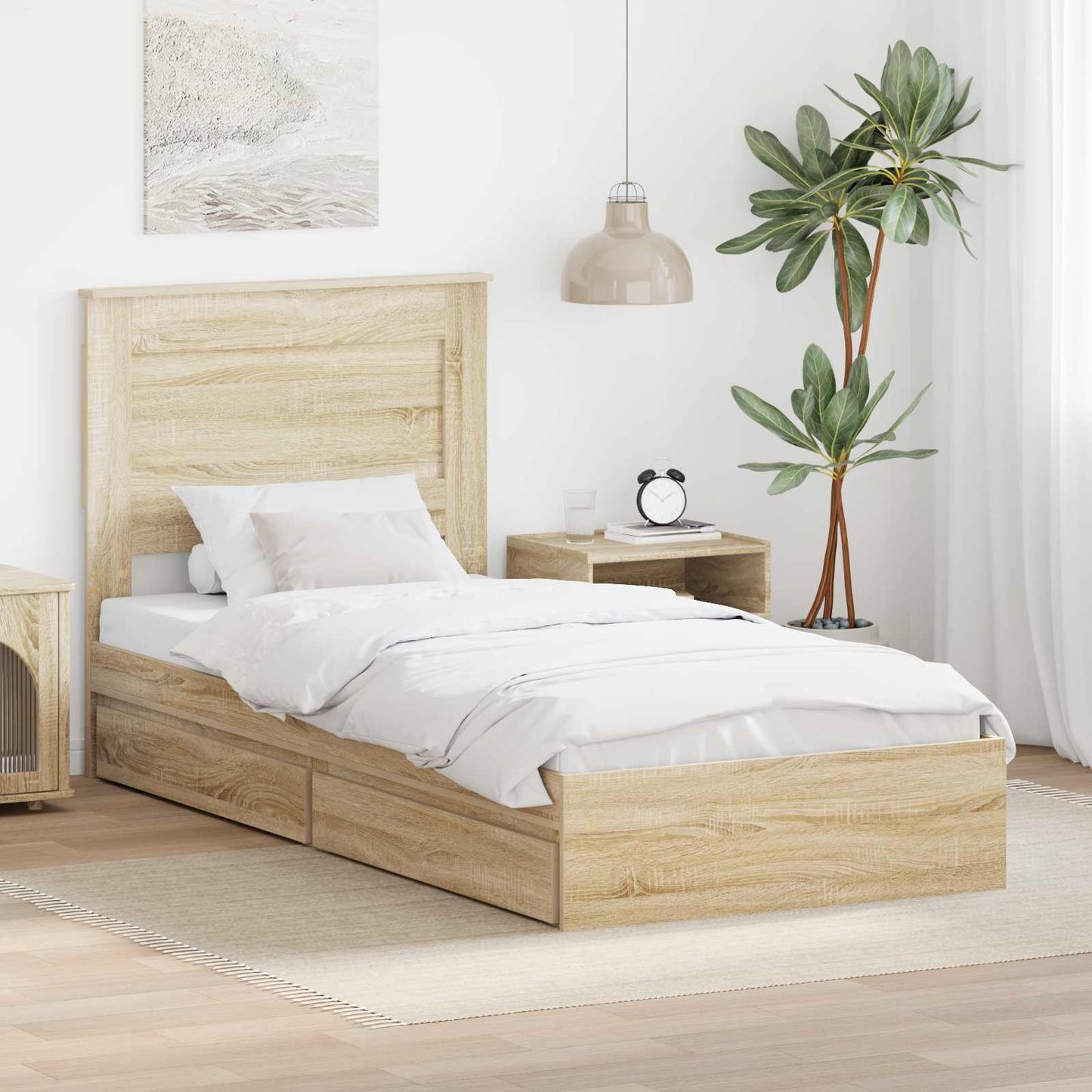 Tárolós Ágy fiókkal Sonoma tölgy 100 x 200 cm Szerelt Fa