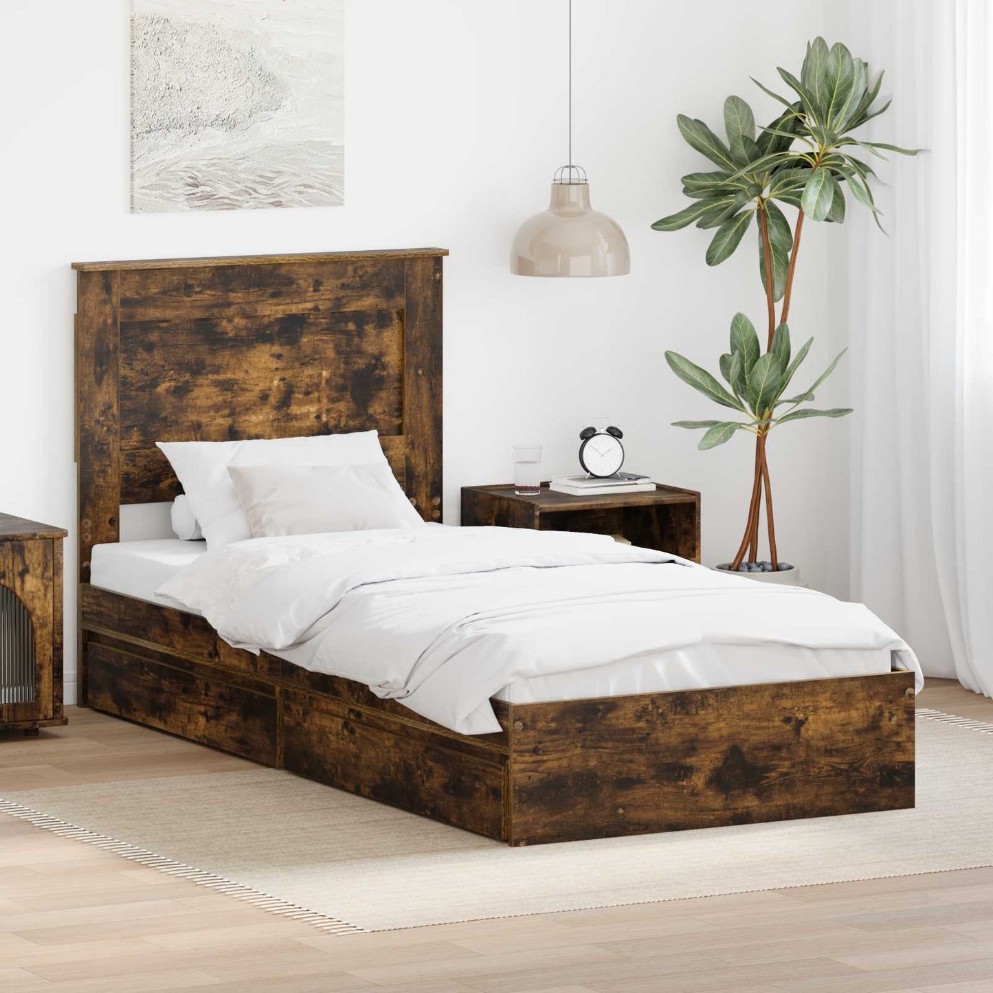 Tárolós Ágy fiókkal Füstölt tölgy 75 x 190 cm Szerelt Fa