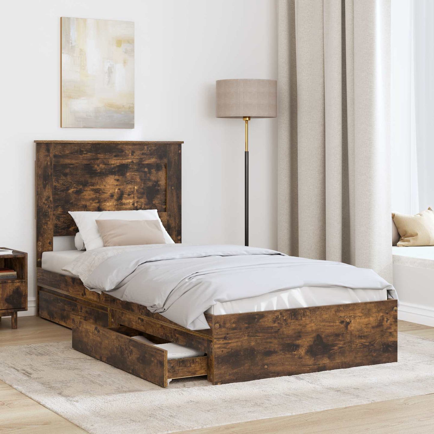 Tárolós Ágy fiókkal Füstölt tölgy 75 x 190 cm Szerelt Fa