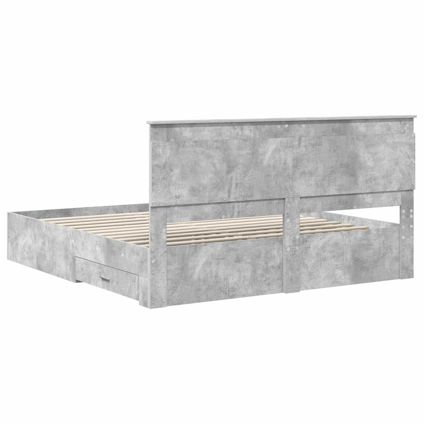 Ágykeret fiókkal tárolóval Beton Szürke 200 x 200 cm Szerelt Fa