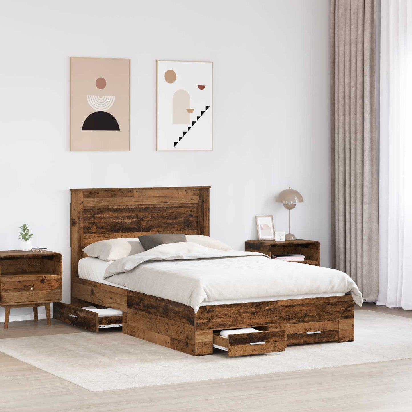 Ágykeret fiókkal fejtámlával Öreg fa 120 x 190 cm Szerelt Fa
