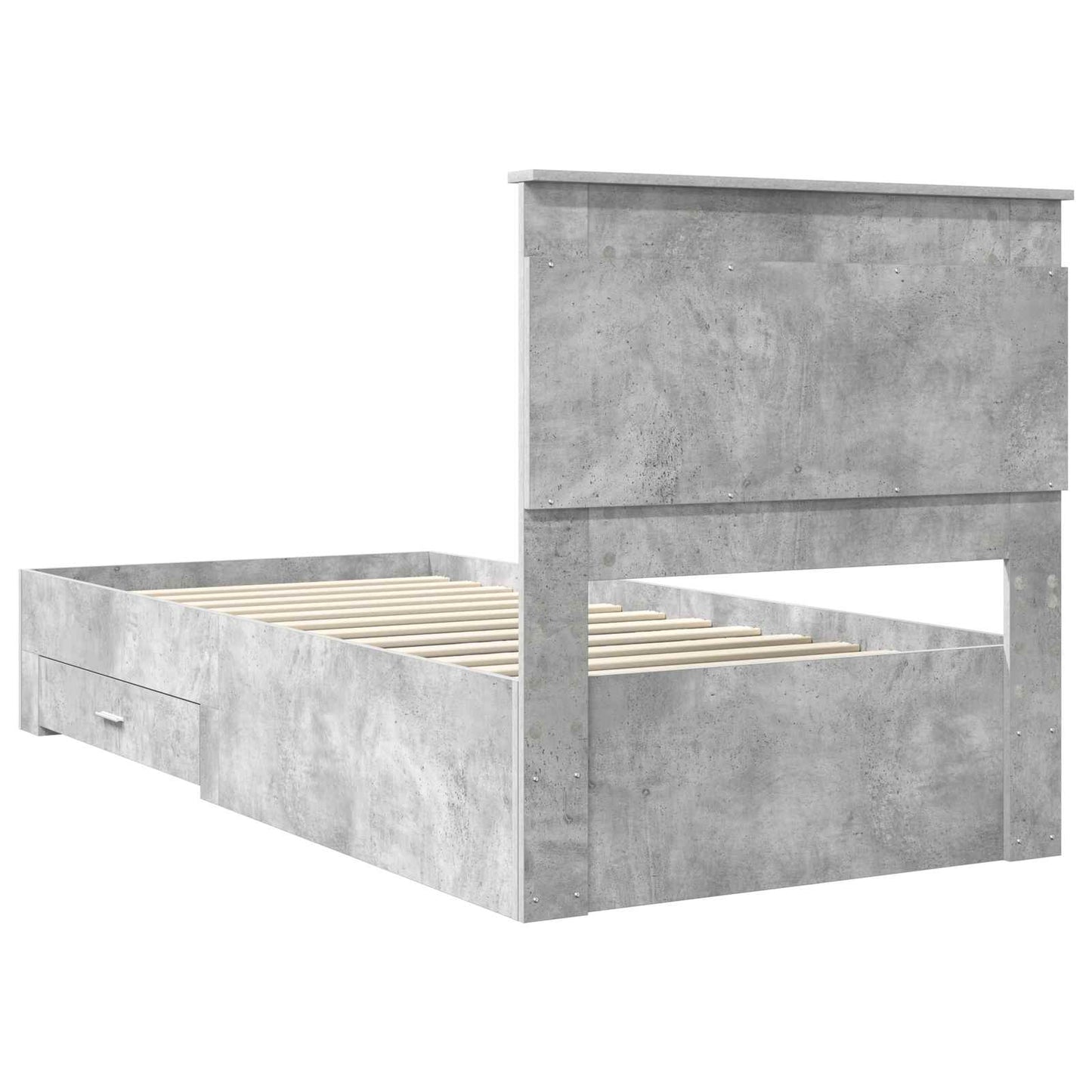 Ágykeret fiókkal Beton szürke és ezüst 75 x 190 cm Szerelt Fa