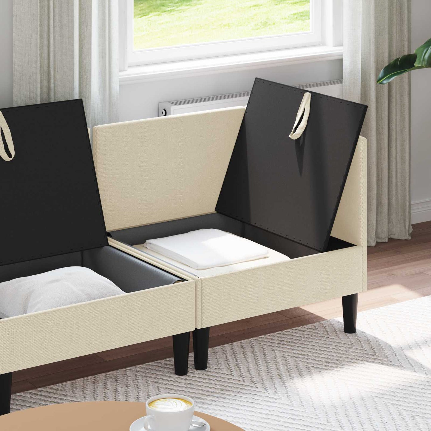 Nappali bútor szett 4 pcs Krémszínű Szövet