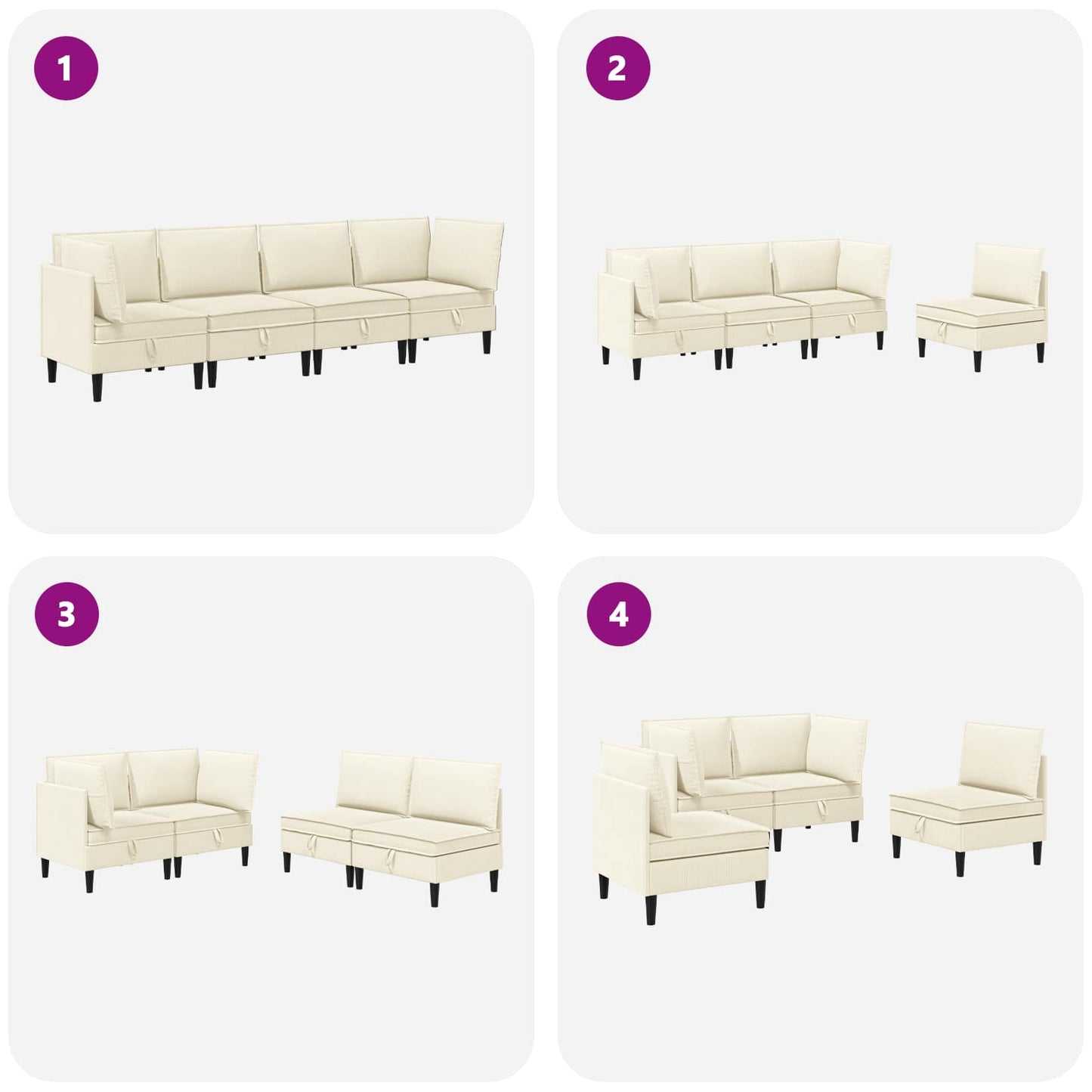 Nappali bútor szett 4 pcs Krémszínű Szövet