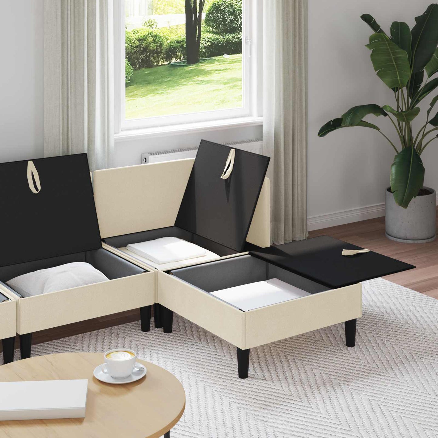 Nappali bútor szett 4 pcs Krémszínű Szövet
