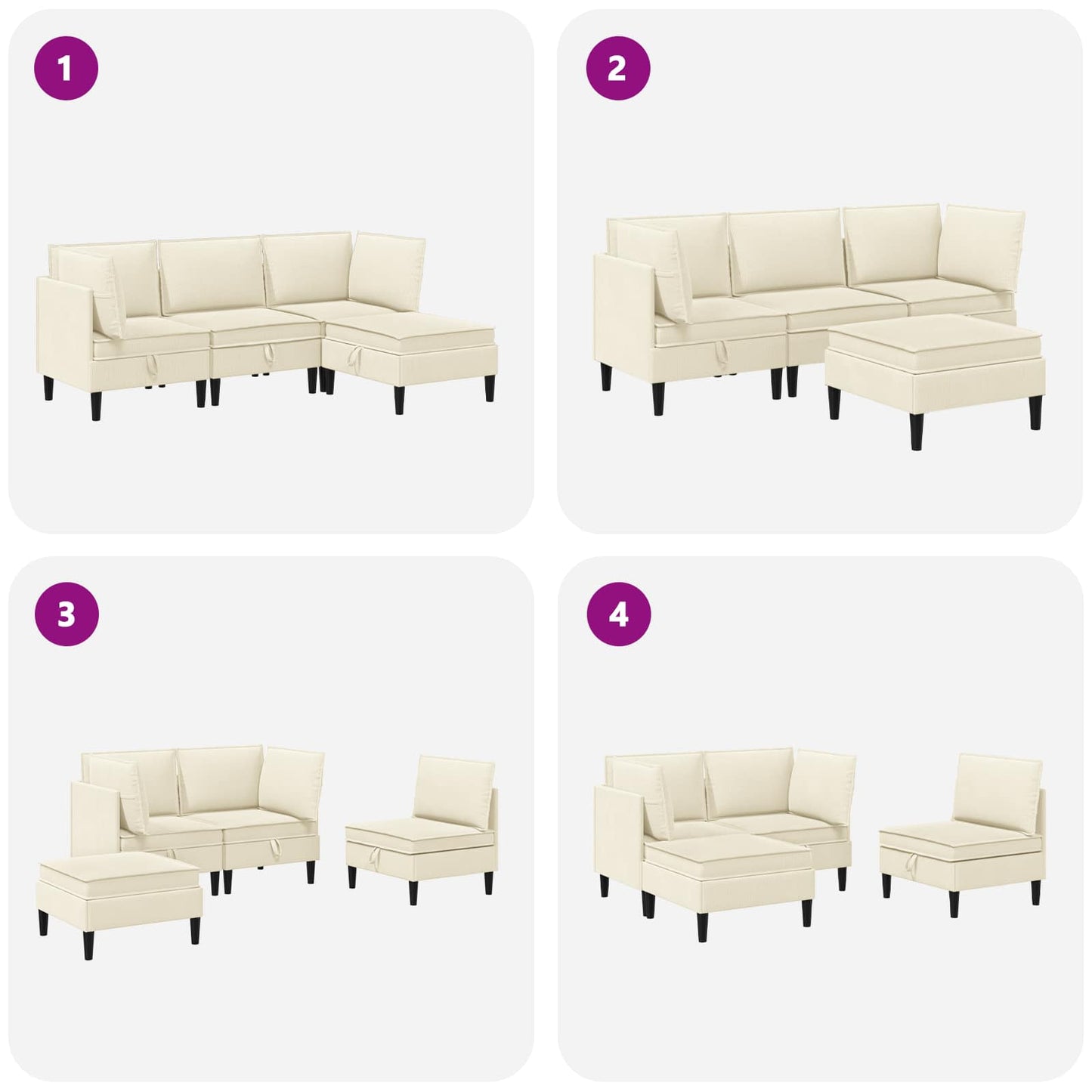 Nappali bútor szett 4 pcs Krémszínű Szövet