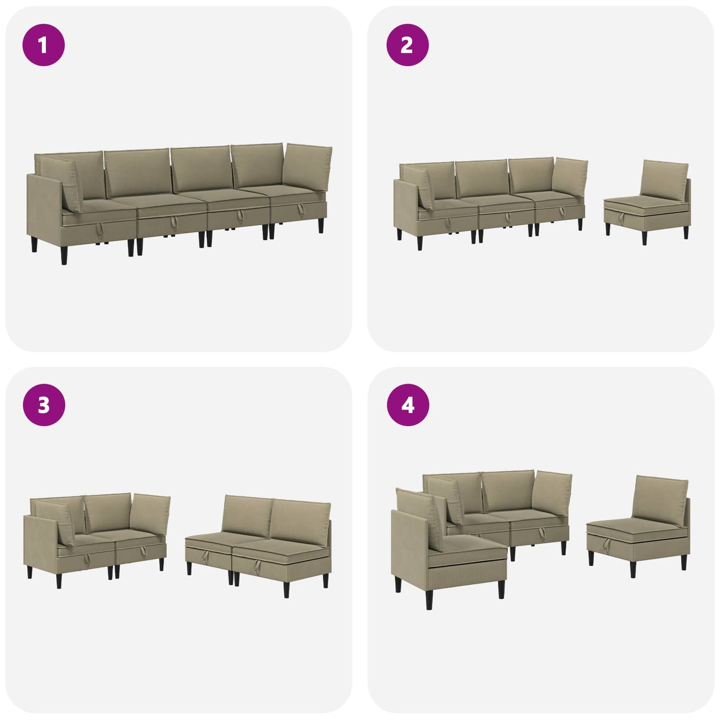 Nappali bútor szett 4 pcs Khaki Szövet