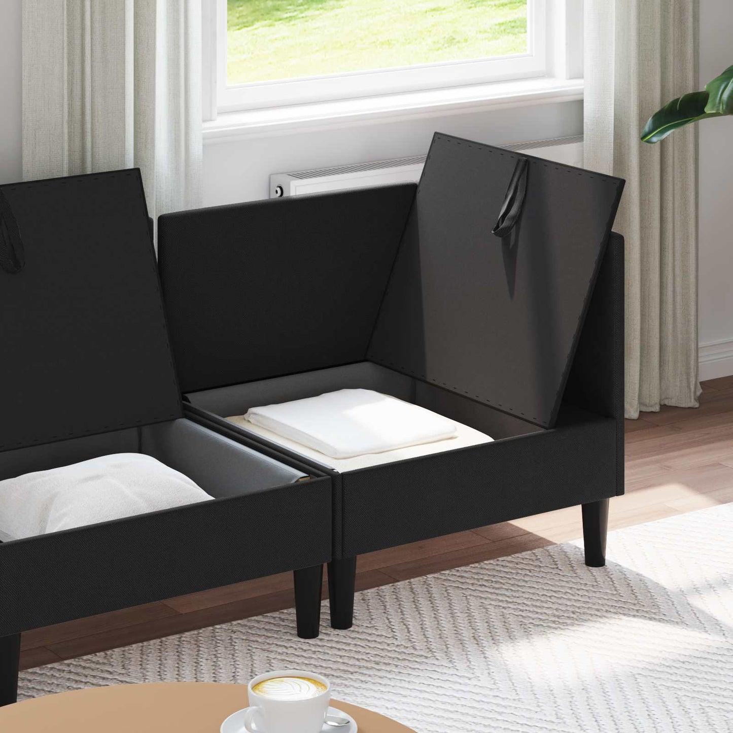 Nappali bútor szett 4 pcs Fekete Szövet