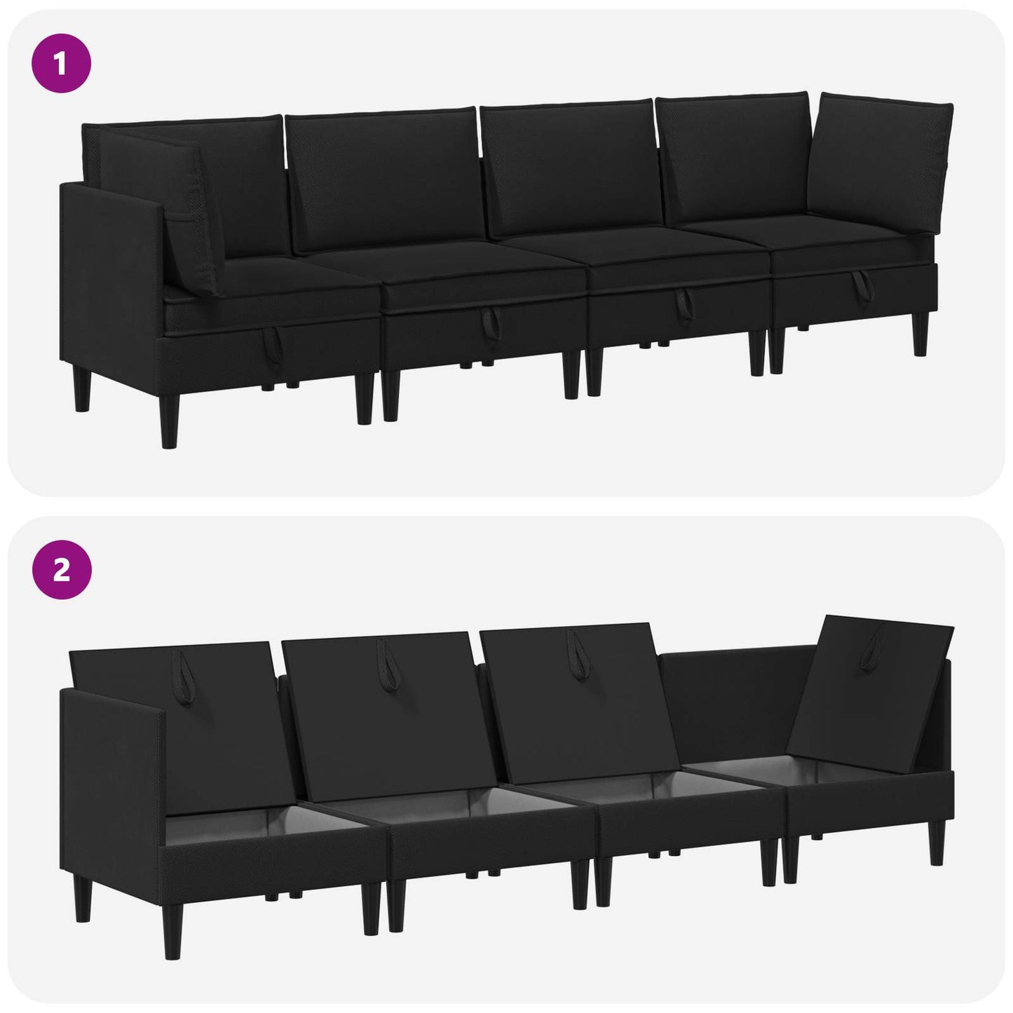 Nappali bútor szett 4 pcs Fekete Szövet