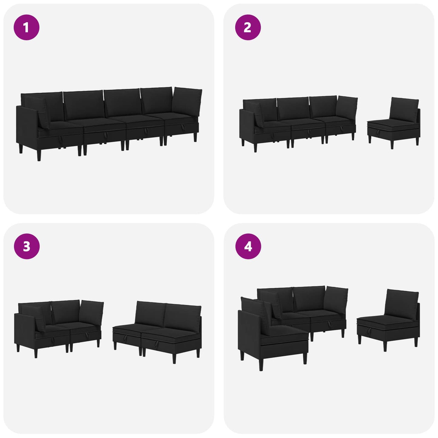 Nappali bútor szett 4 pcs Fekete Szövet