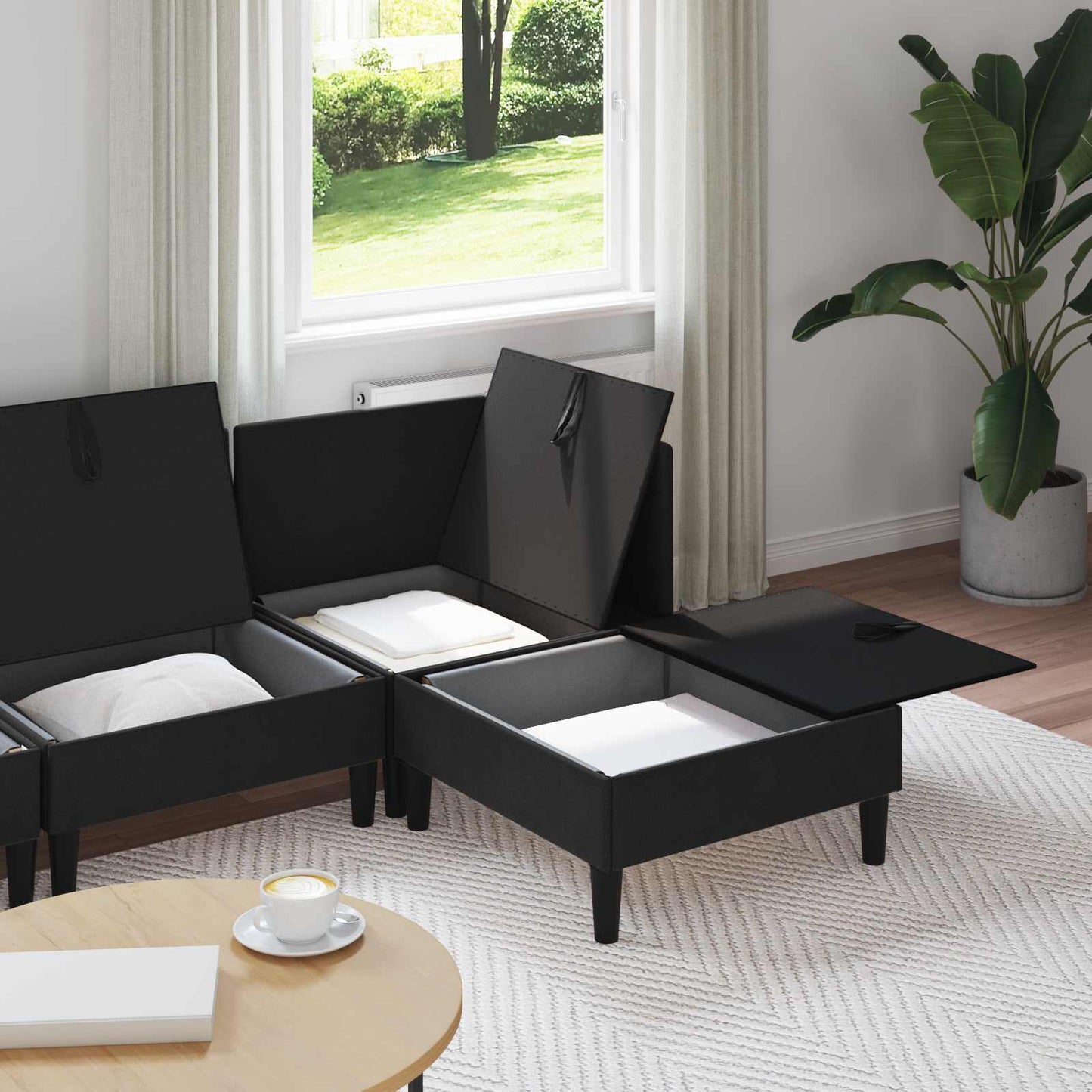Nappali bútor szett 4 pcs Fekete Szövet