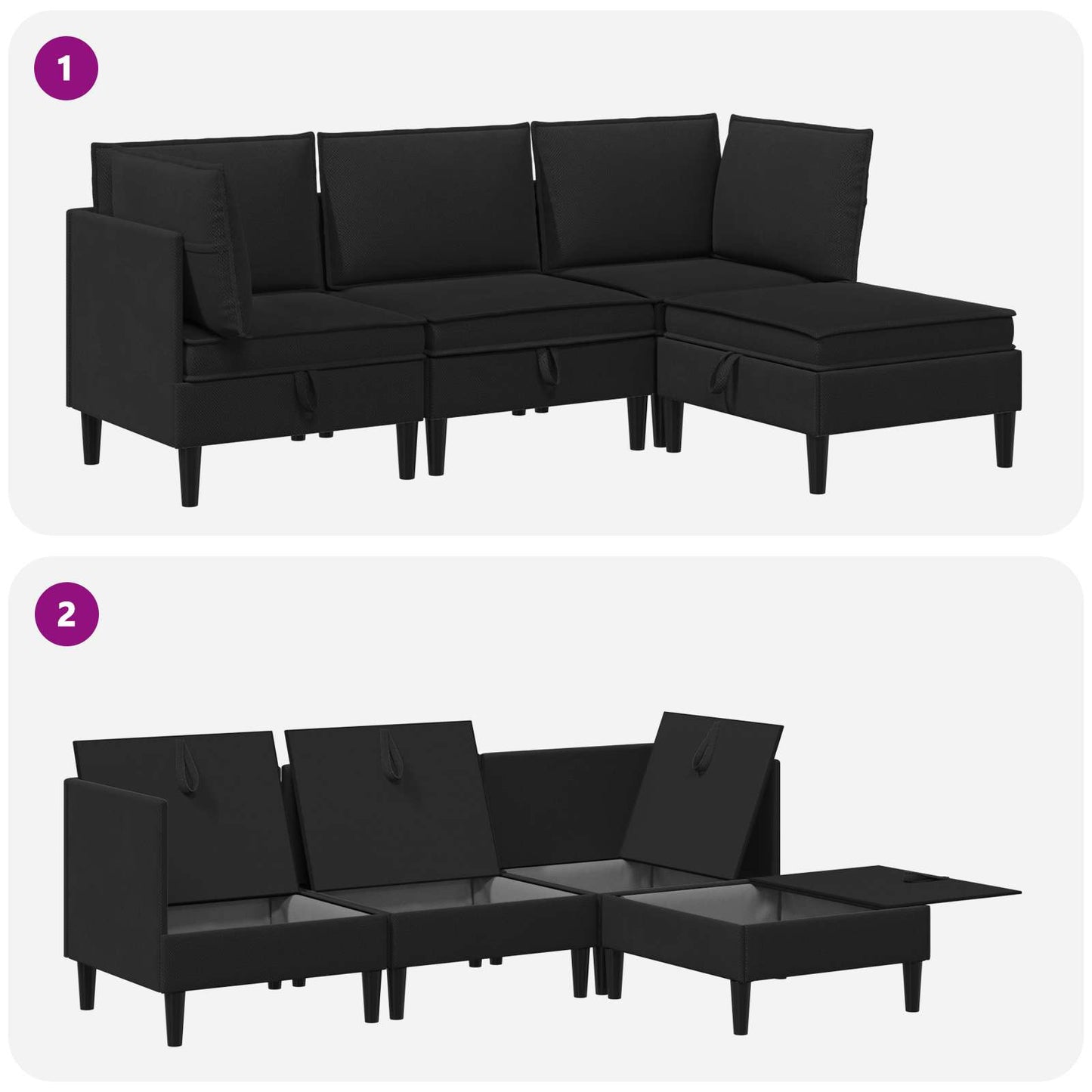 Nappali bútor szett 4 pcs Fekete Szövet