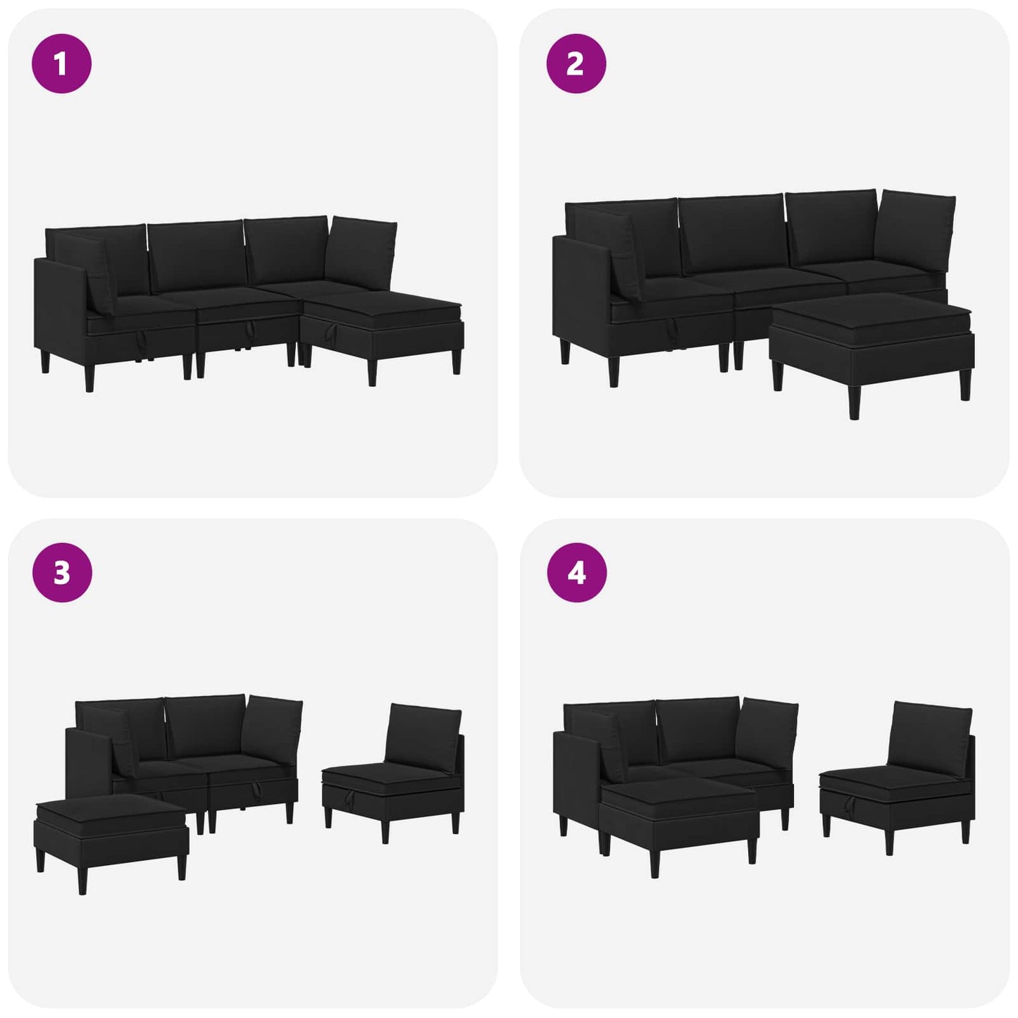 Nappali bútor szett 4 pcs Fekete Szövet