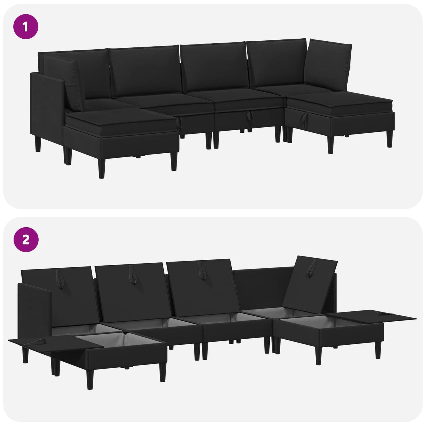 Nappali bútor szett 6 pcs Fekete Szövet